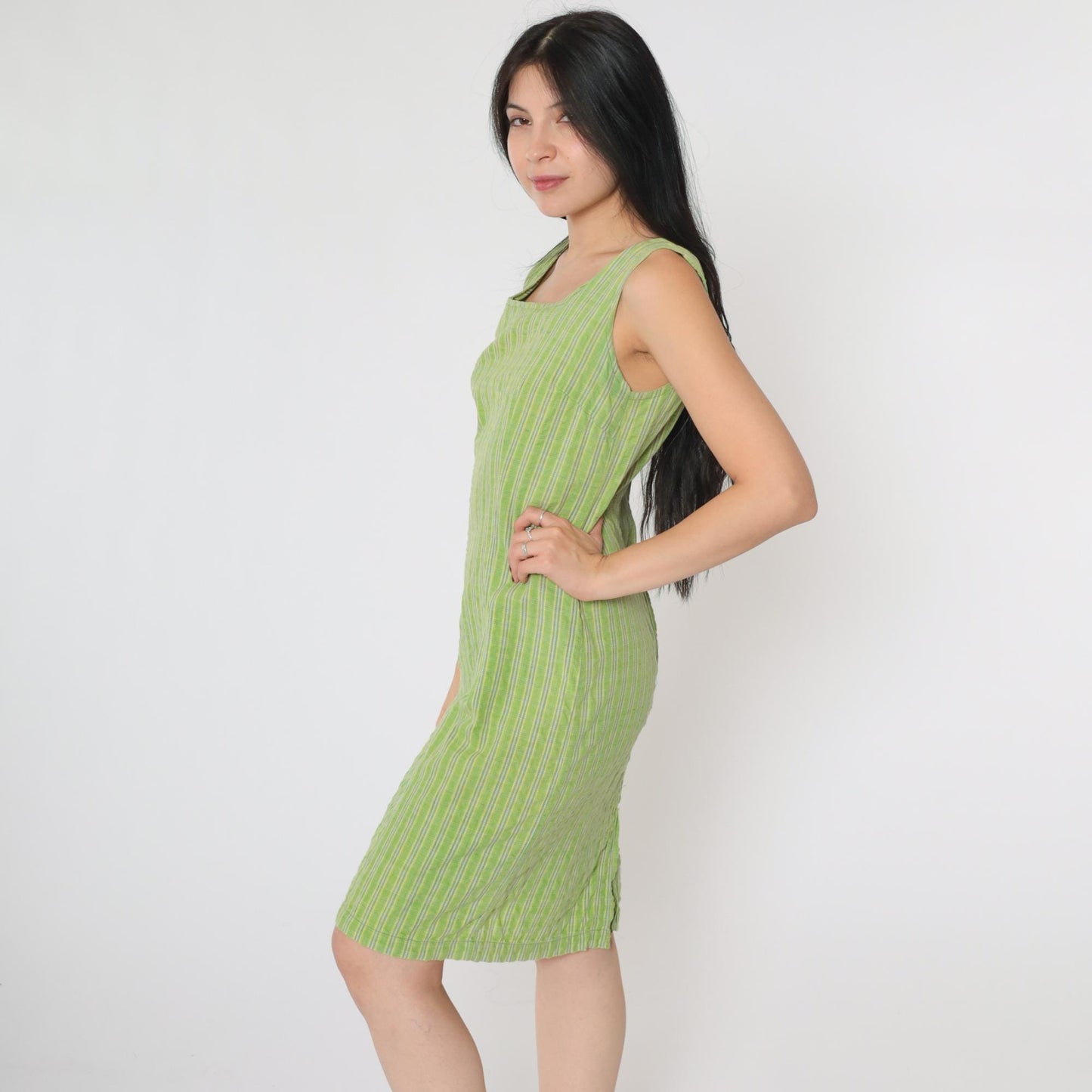 90s Forenza Green Checkered Mini Dress Square Neck Sleeveless Small