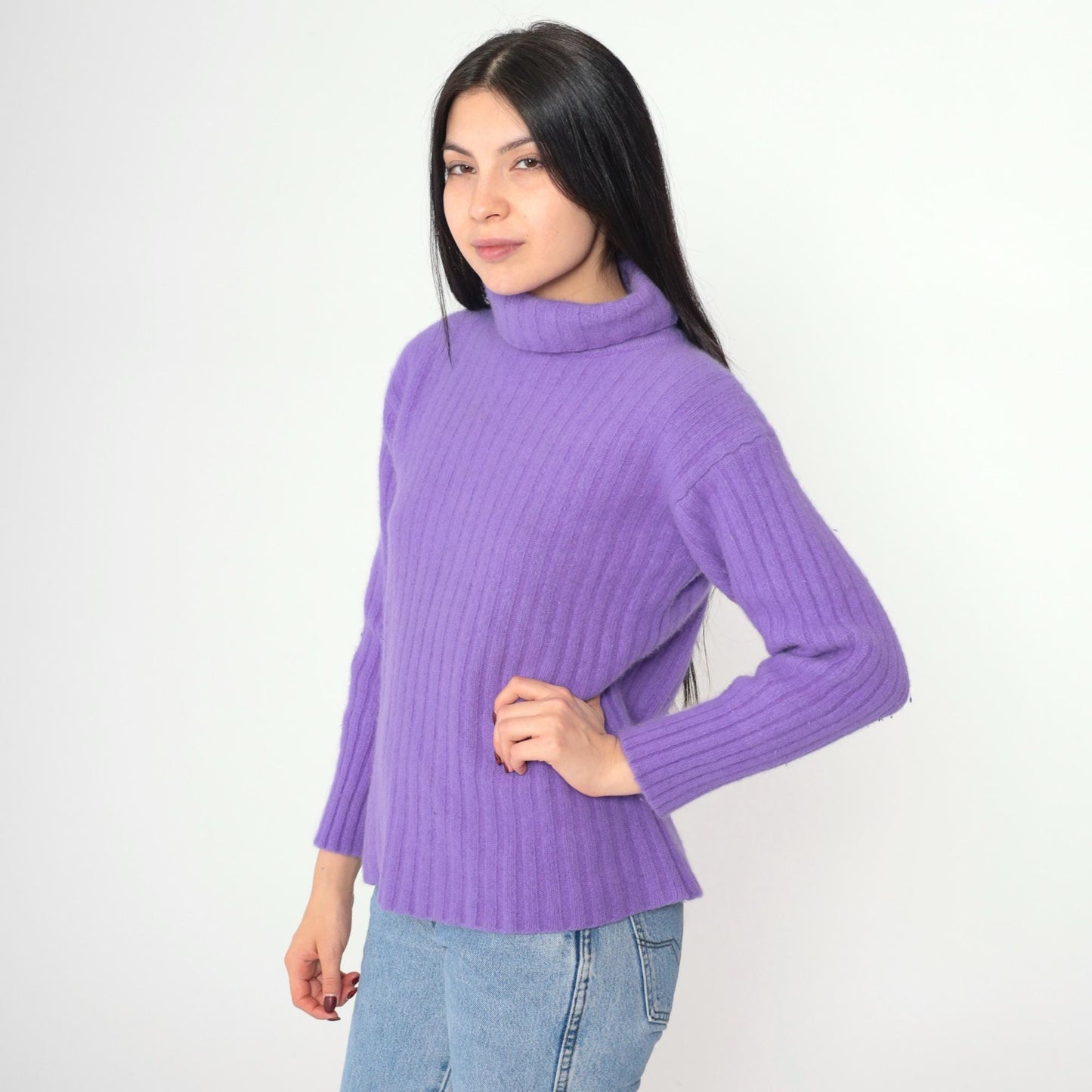 90s Valerie Stevens Lavender Angora Wool Turtleneck Sweater Medium M