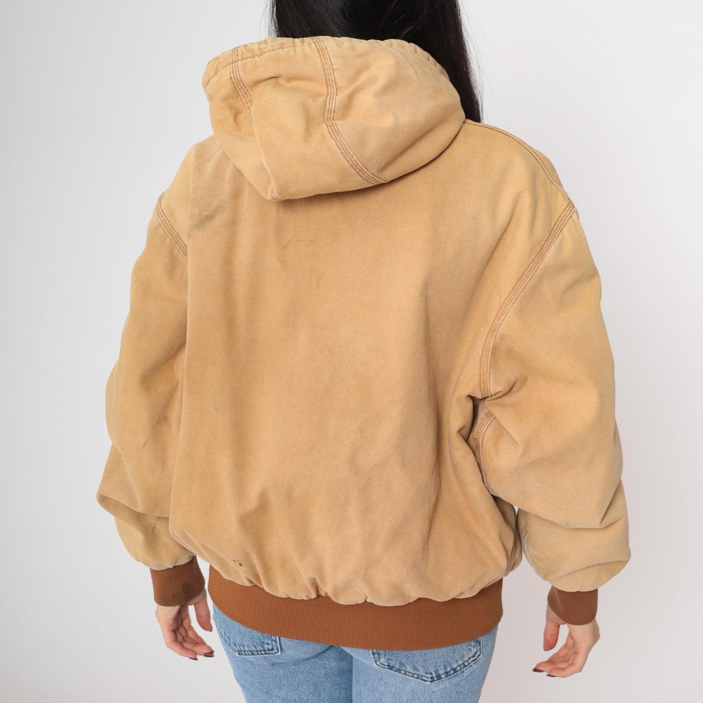 Y2K Walls Blizzard Pruf Hooded Work Jacket Tan Cargo Utility Large