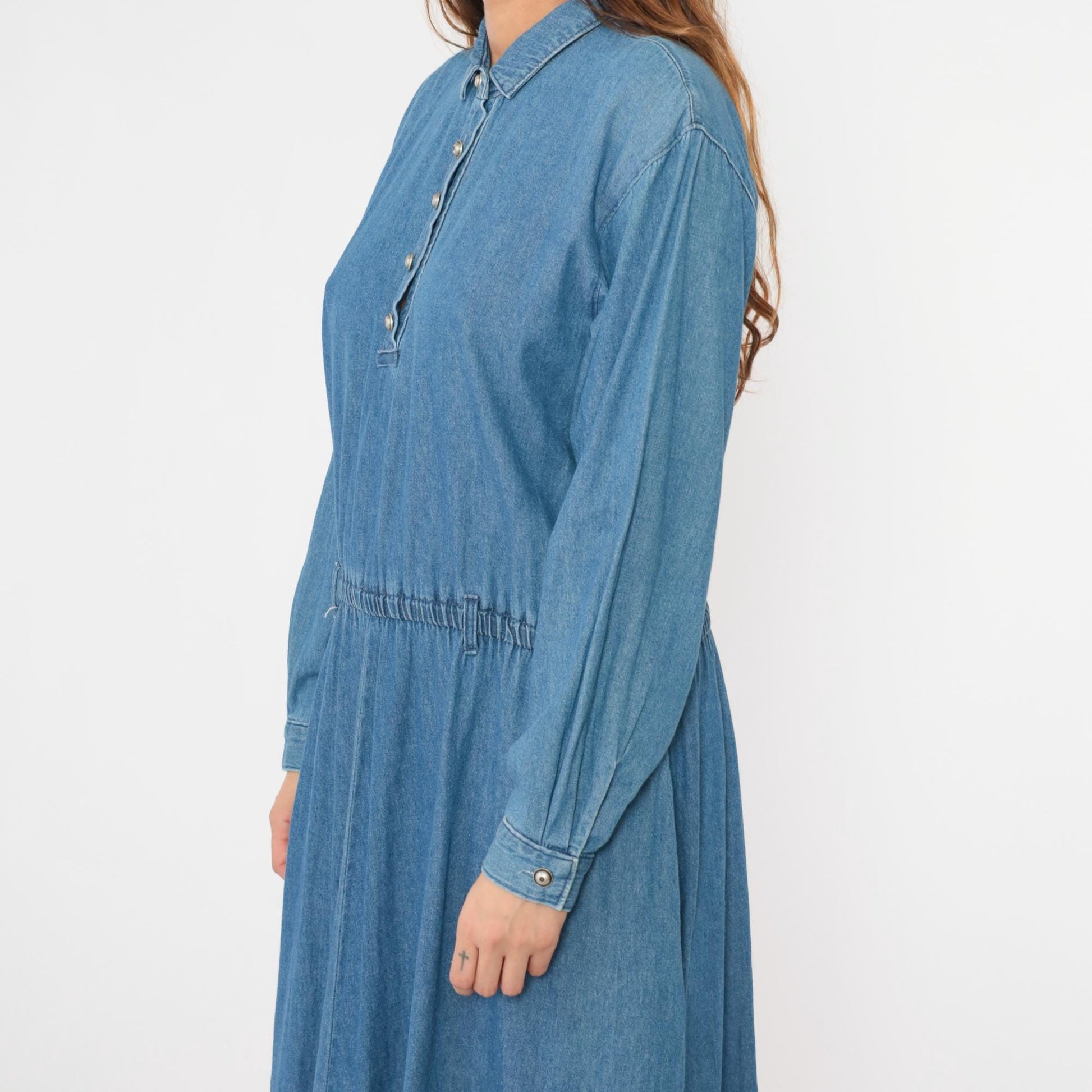 90s Coldwater Creek Denim Shirtdress Blue Jean Midi High Waist Large