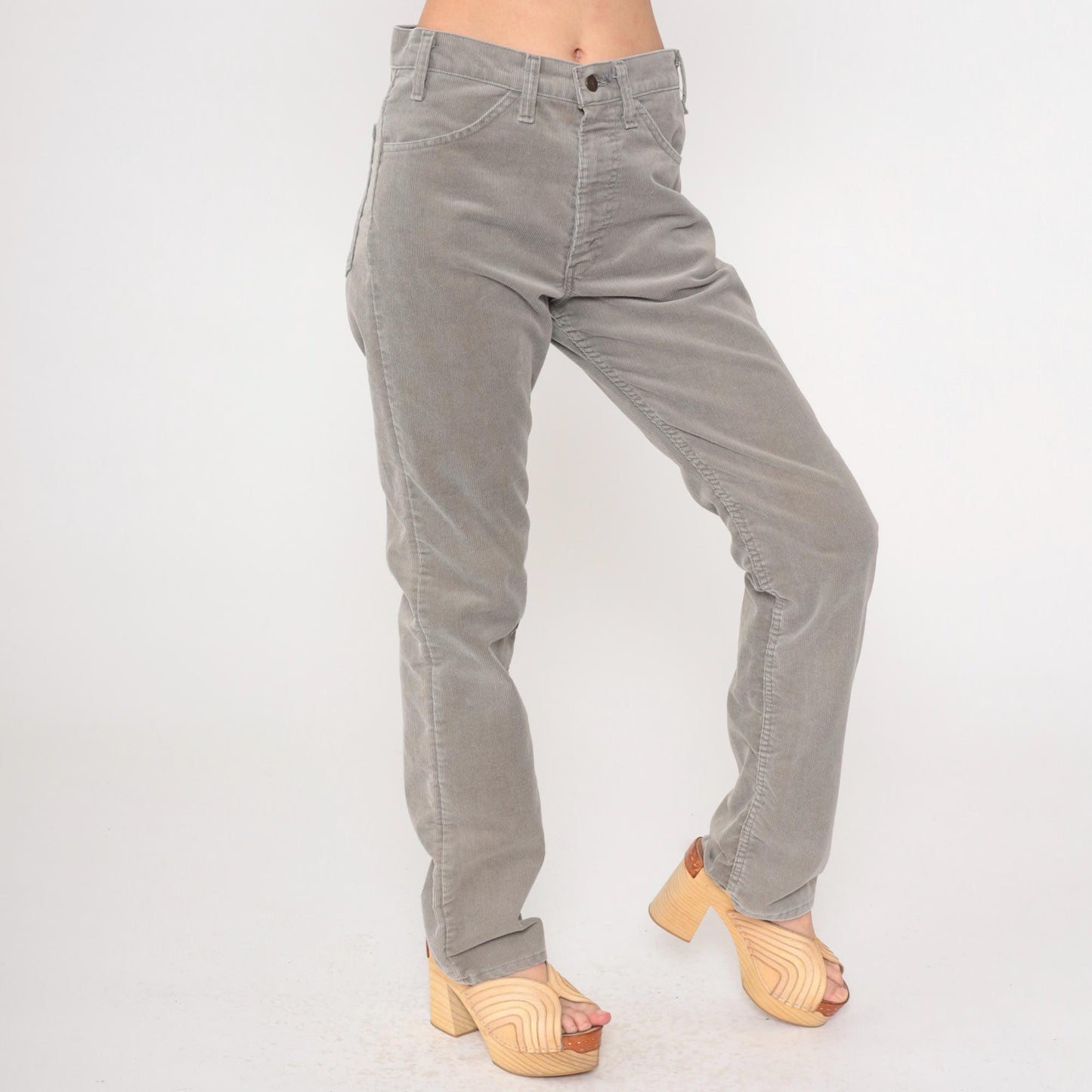 80s Levi's Grey Corduroy High-Rise Straight-Leg Pants Medium