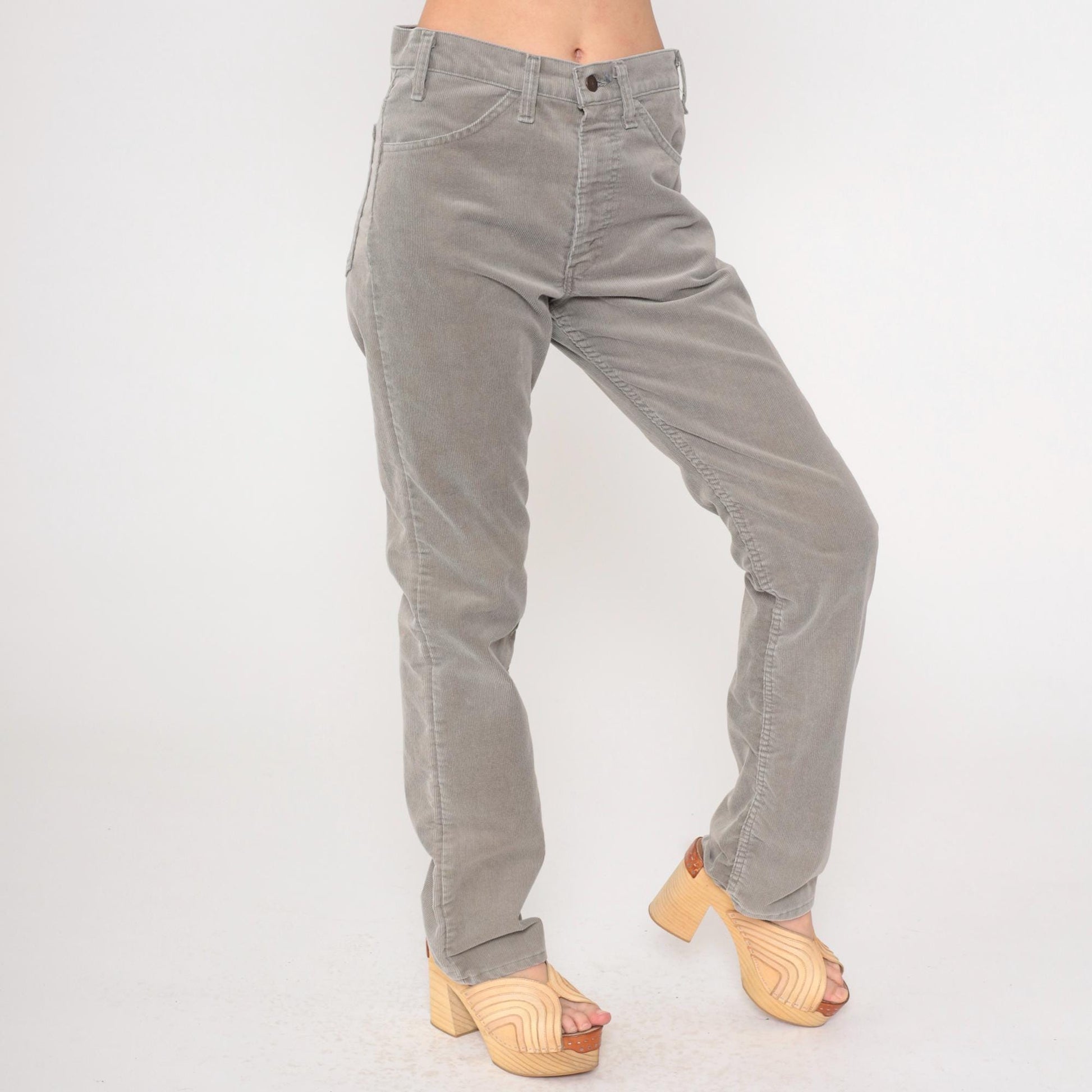 80s Levi's Grey Corduroy High-Rise Straight-Leg Pants Medium