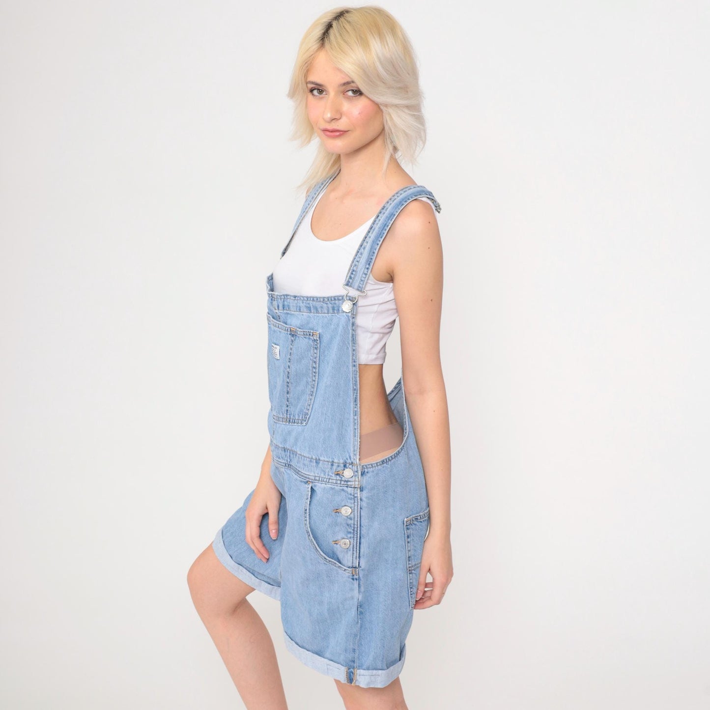 Levi's Denim Overall Shorts Blue Suspender Bib Shortalls Extra Large XXL