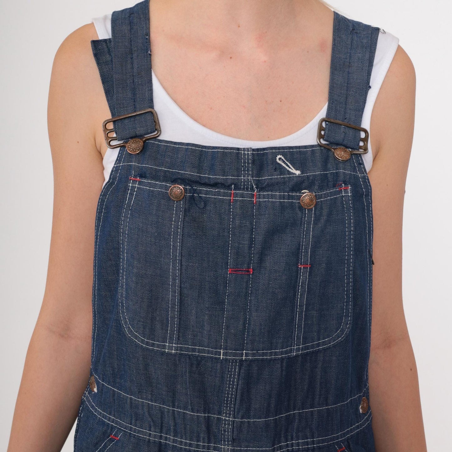 70s Dark Blue Denim Bib Overalls Wide Leg Long Dungarees Small S