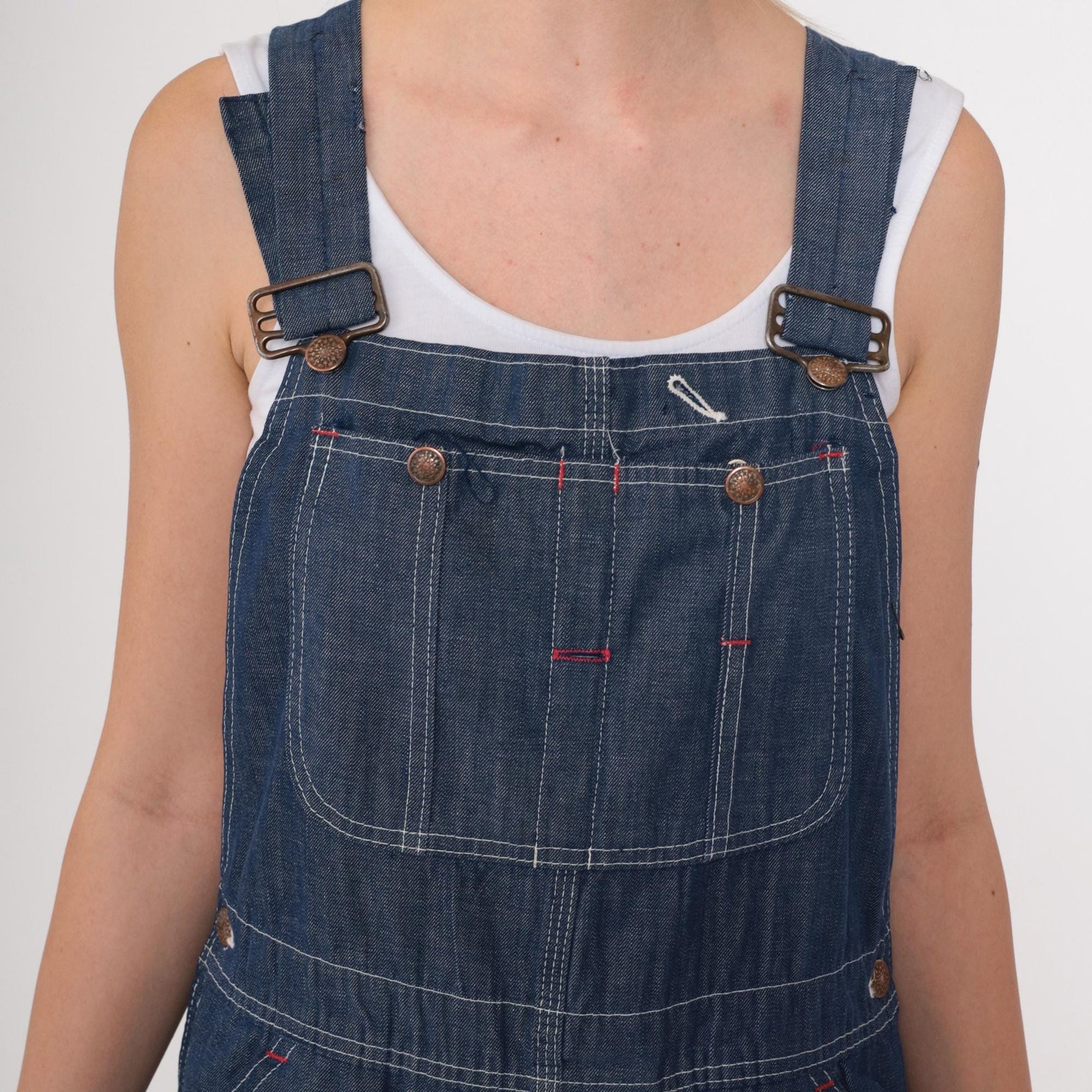 70s Dark Blue Denim Bib Overalls Wide Leg Long Dungarees Small S