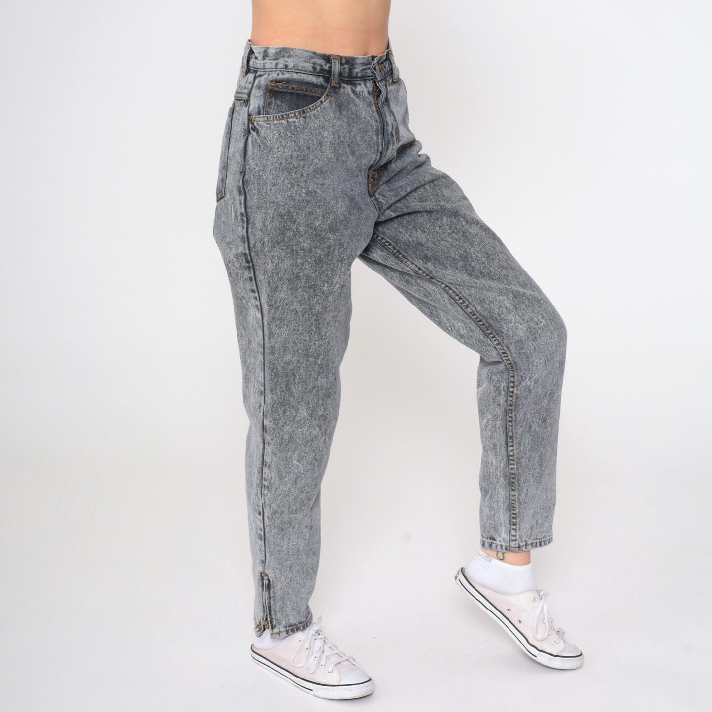 90s Hunt Club Acid Wash High-Waist Jeans Ankle Zip Grey Denim Small
