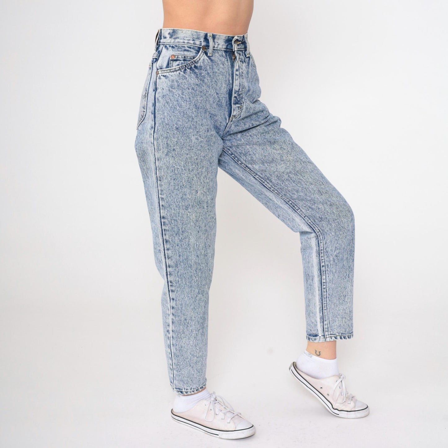 80s Lee Acid Wash Jeans High Waist Tapered Slim Leg Blue Denim Small