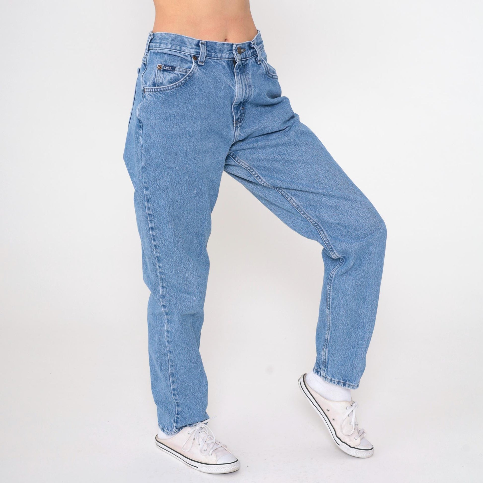 90s Lee High Waist Tapered Jeans Blue Denim Medium