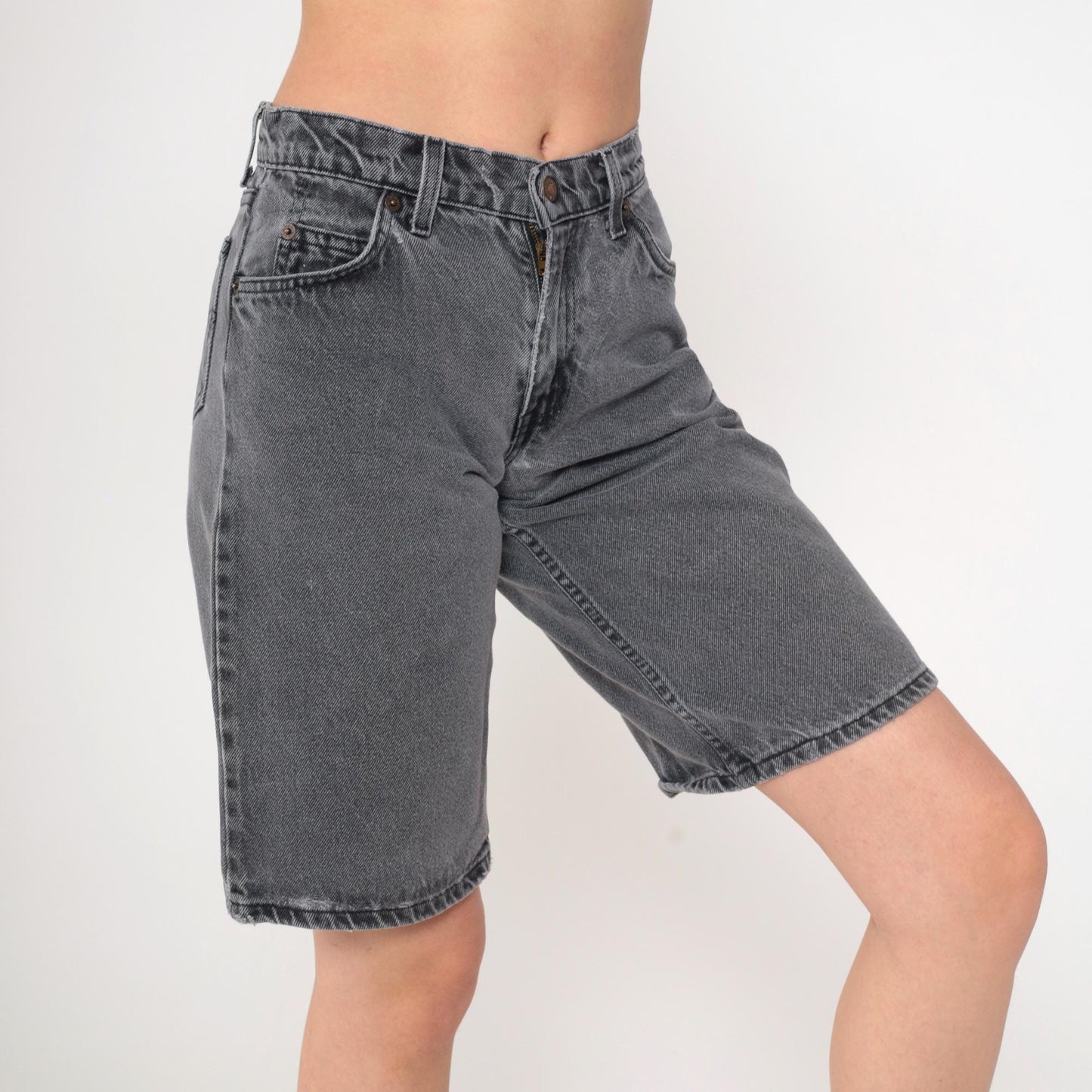 90s Levi's 560 High-Waist Denim Shorts Faded Black Bermuda Small
