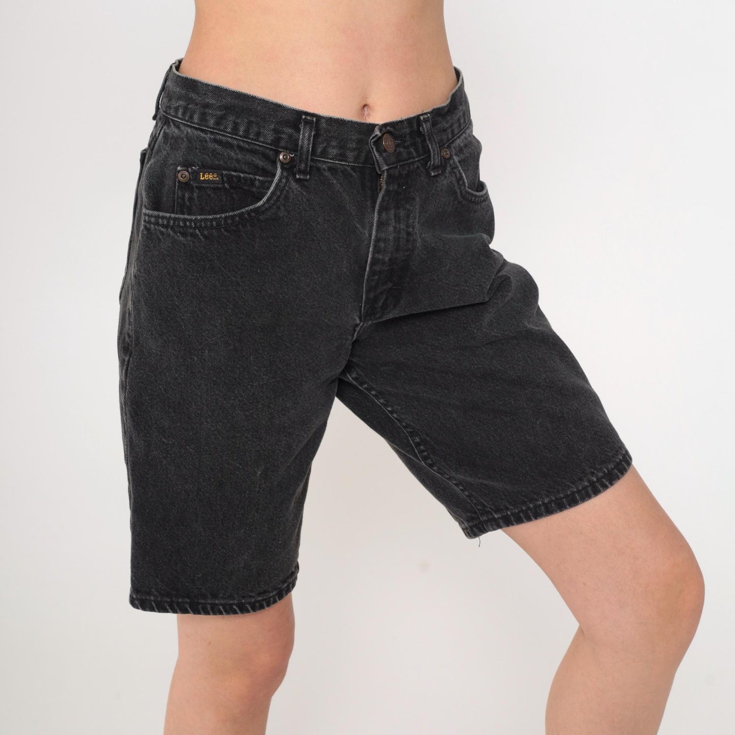 90s Lee Black Denim Shorts High Waisted Jean Bermuda Medium 31