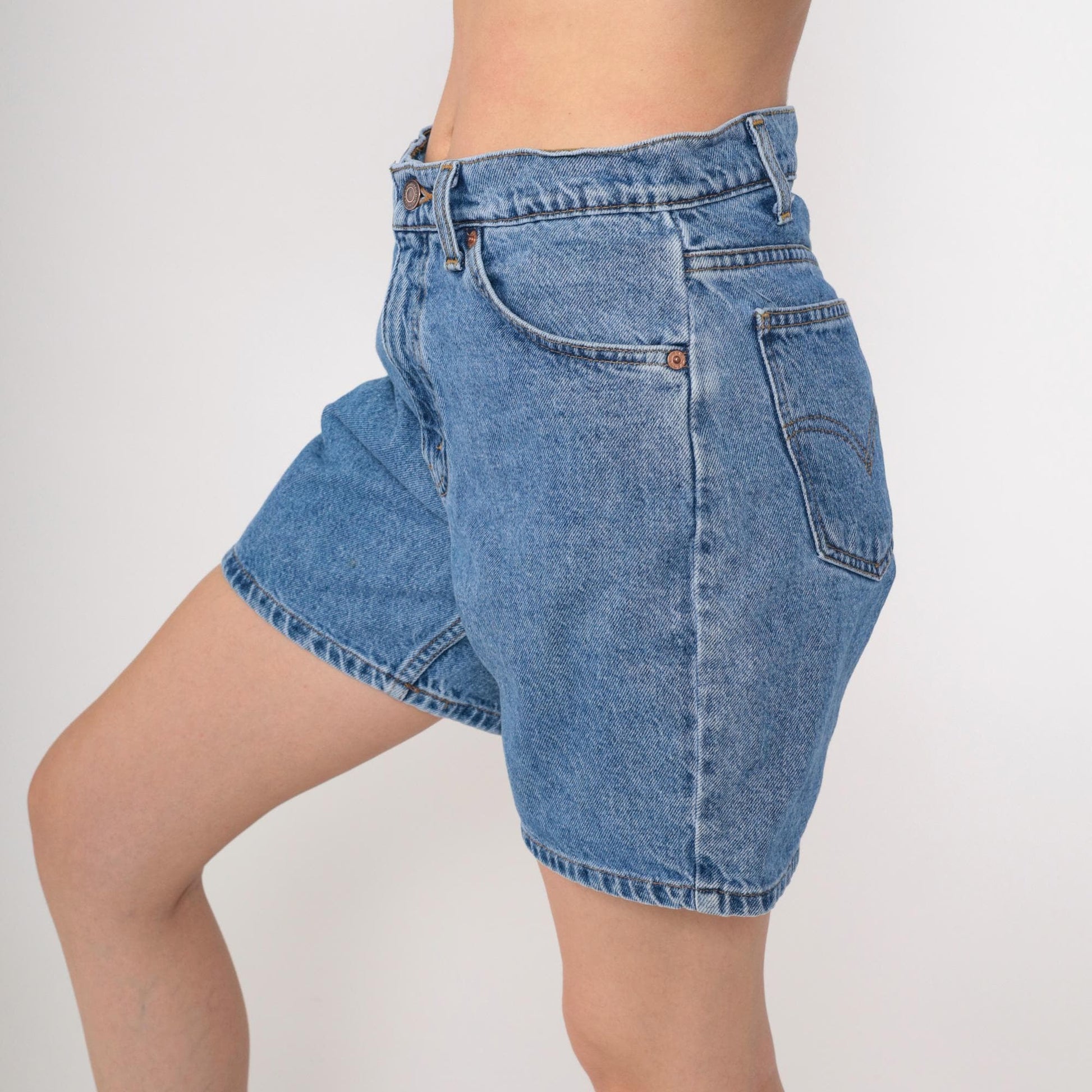 90s Levi's 550 High Waisted Denim Shorts Blue Medium 30