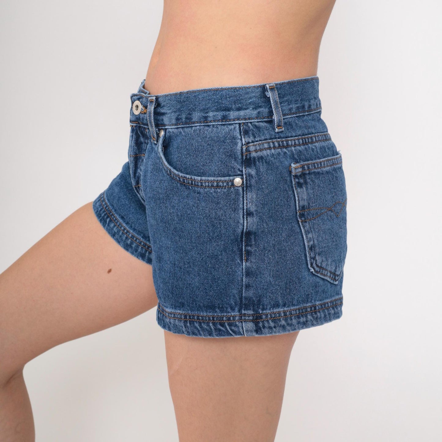 90s Blue Denim Shorts High Waist Button Fly Jean Shorts Small S