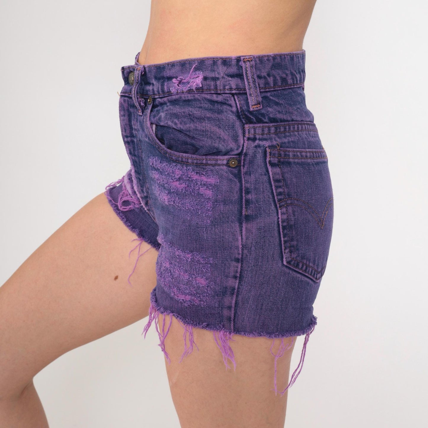 Y2K Levi's Purple Overdyed Cutoff Shorts High Rise Distressed Extra Small