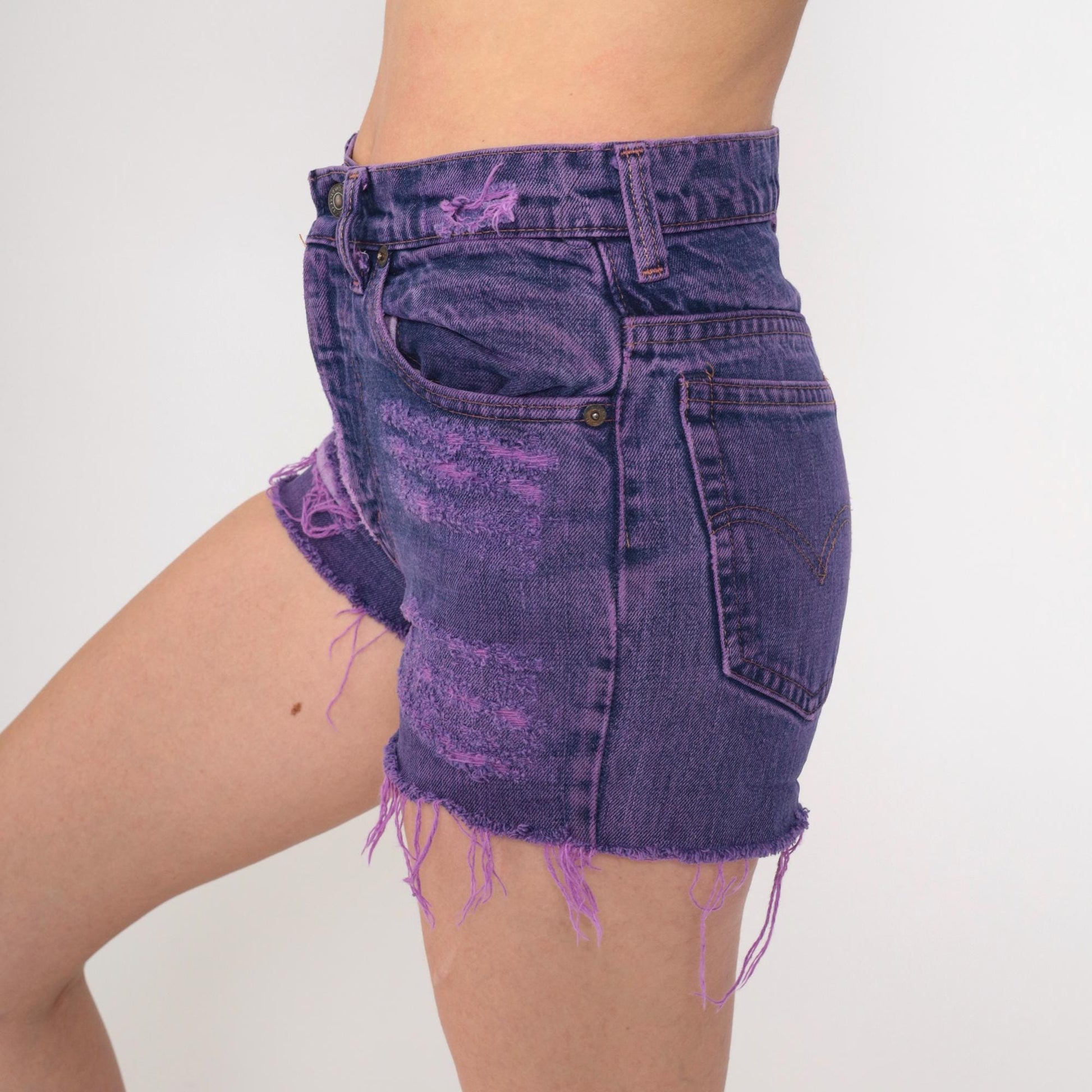 Y2K Levi's Purple Overdyed Cutoff Shorts High Rise Distressed Extra Small