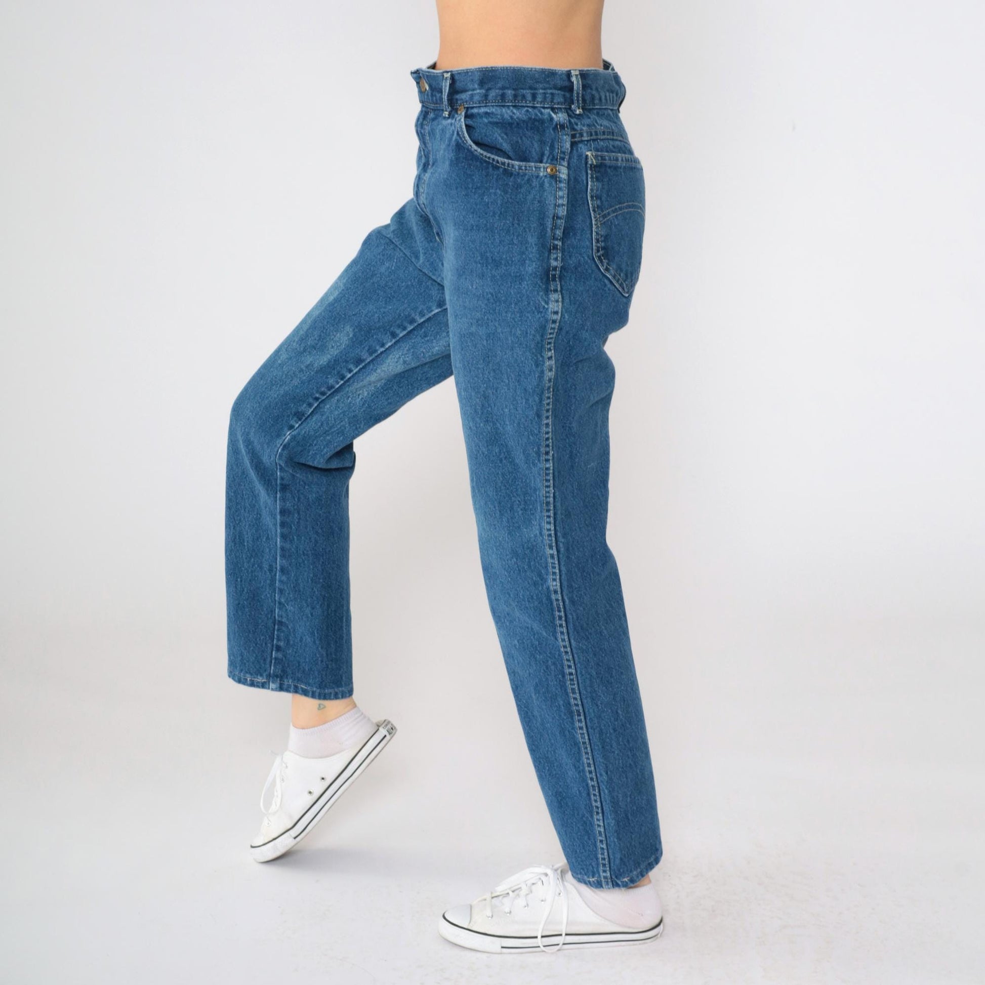 80s High-Waist Straight Leg Jeans Blue Denim Faded Medium