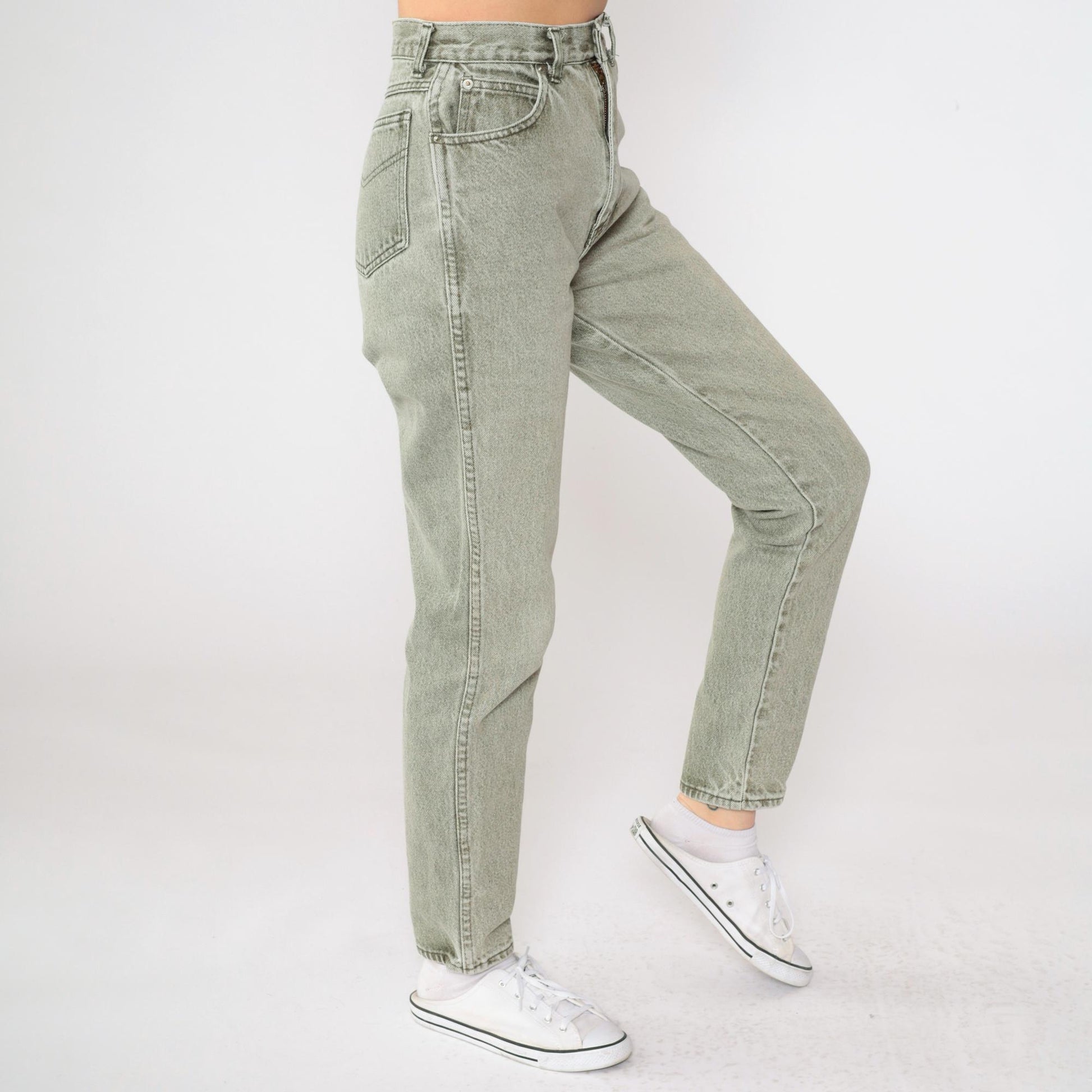 90s Jordache Olive Green High-Waisted Tapered Jeans Small S