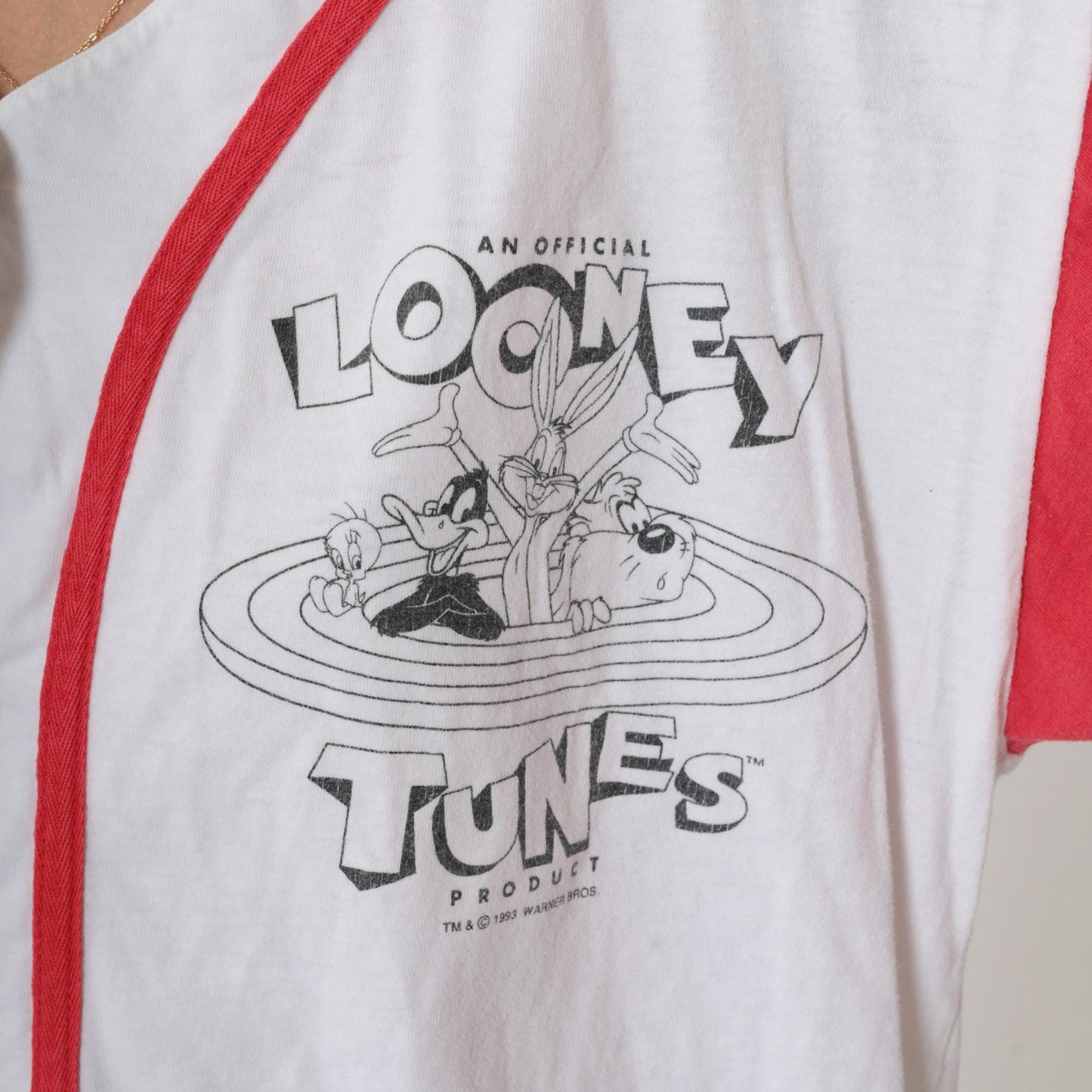 90s Looney Tunes Baseball Shirt Warner Bros Graphic Button Up Cotton Medium