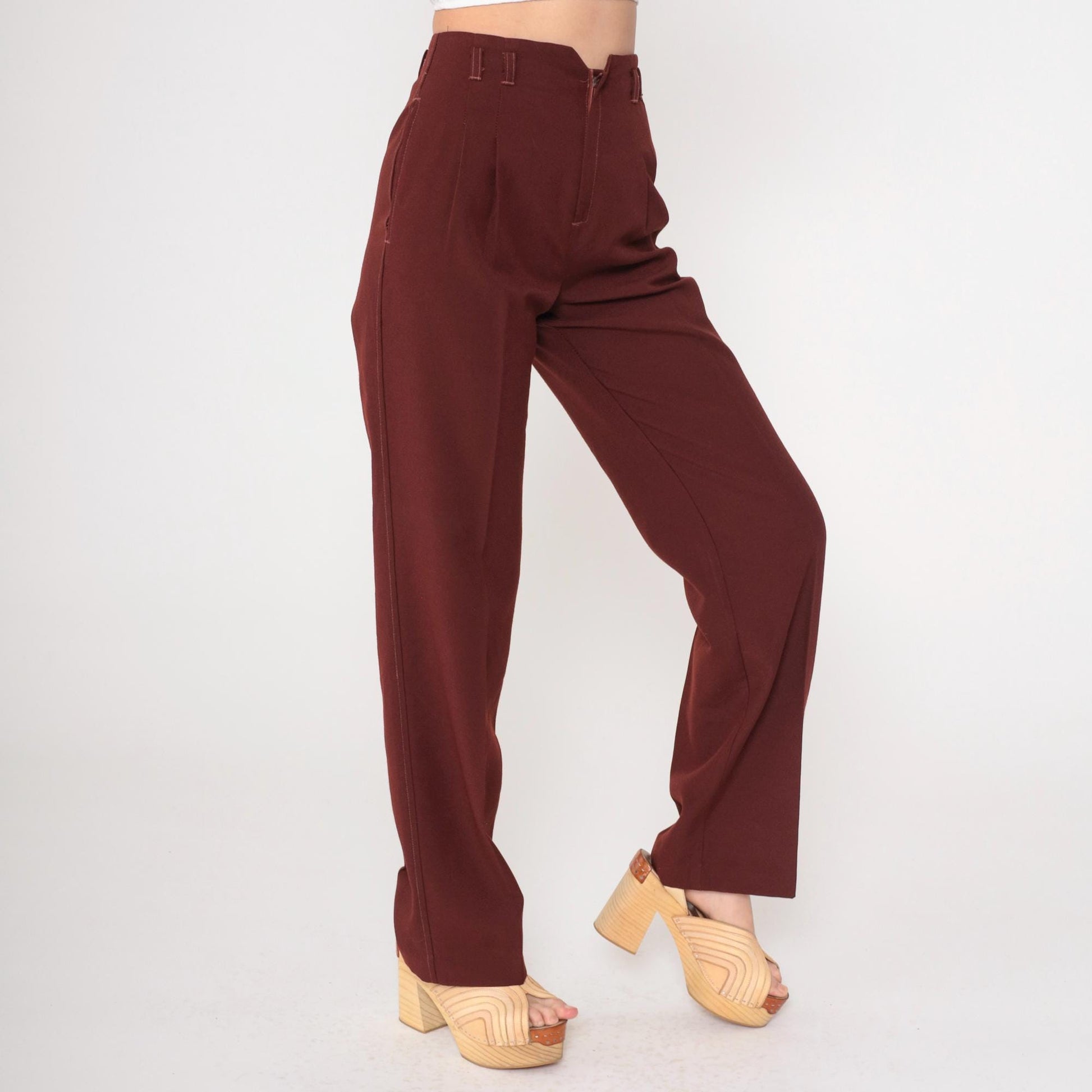 70s Ondo of California Brown Pleated High-Waist Straight Leg Trousers Small