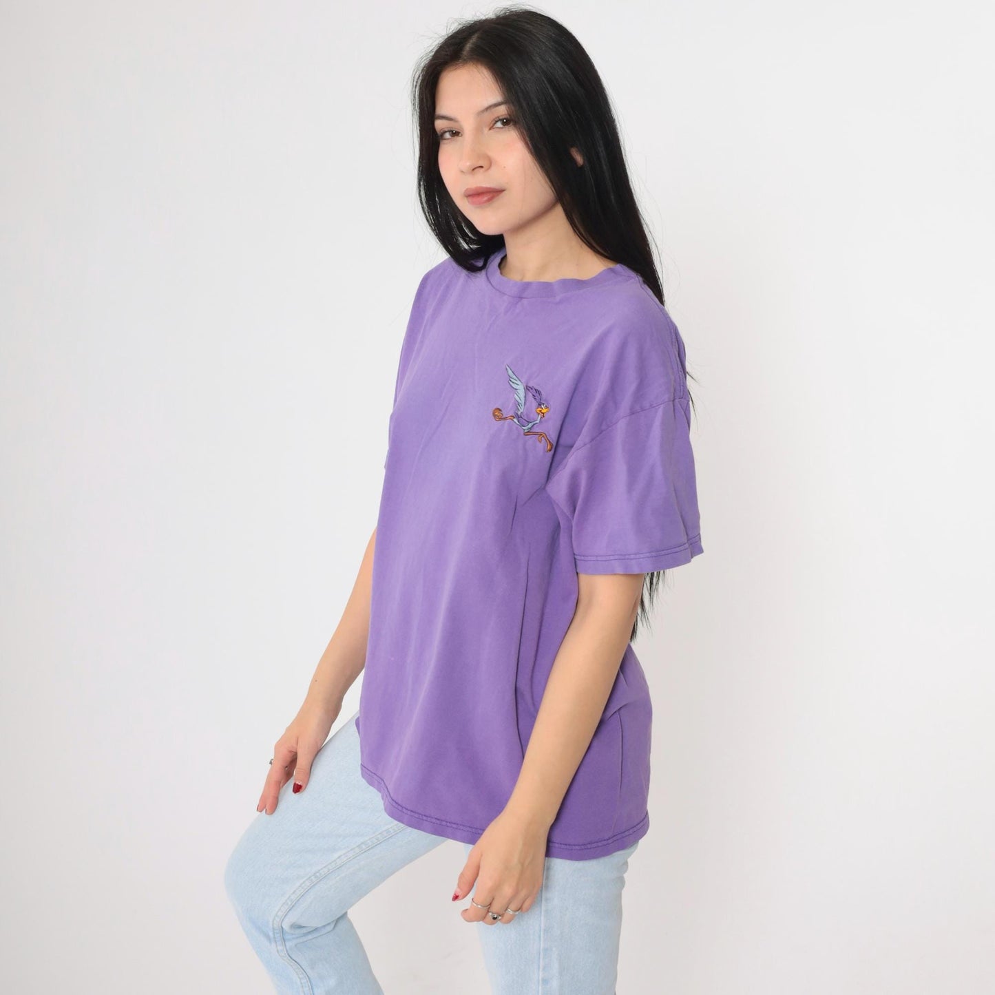 90s Looney Tunes Road Runner T-Shirt 1997 Warner Bros Embroidered Purple Large L