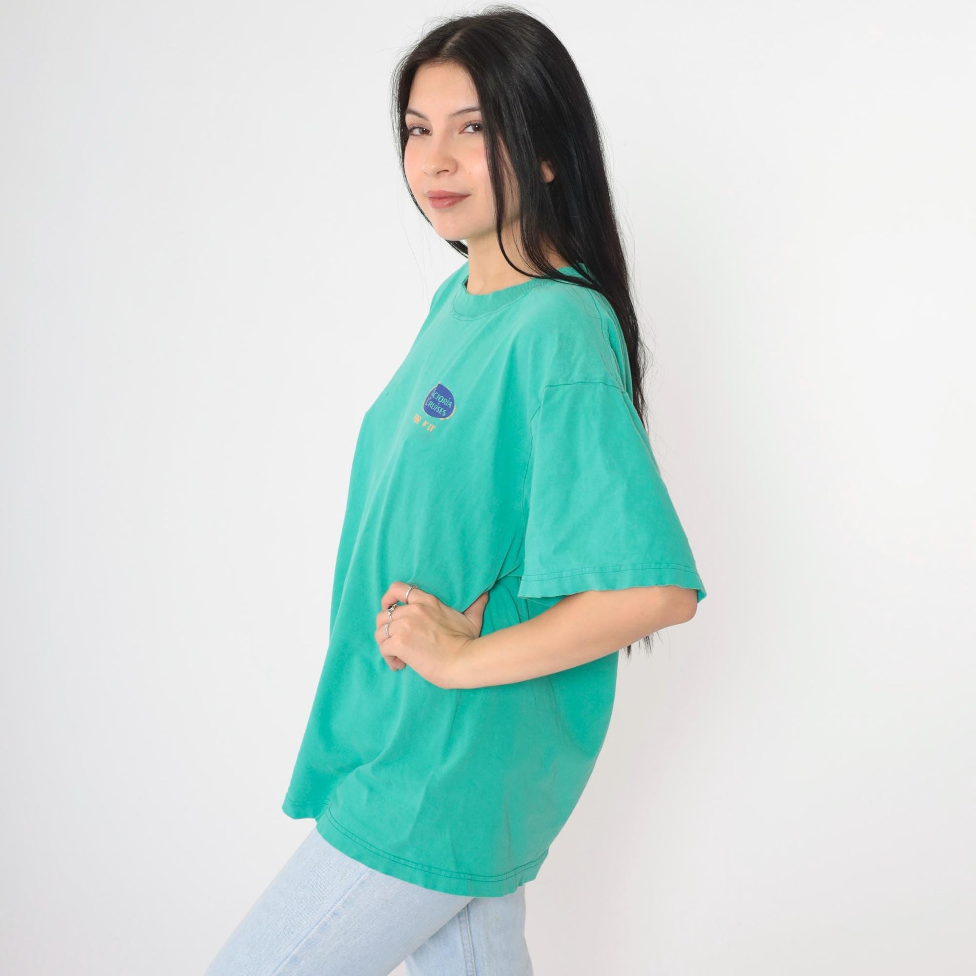 90s Victoria Cruises Yangtze River Dragon Graphic T-Shirt Teal Large