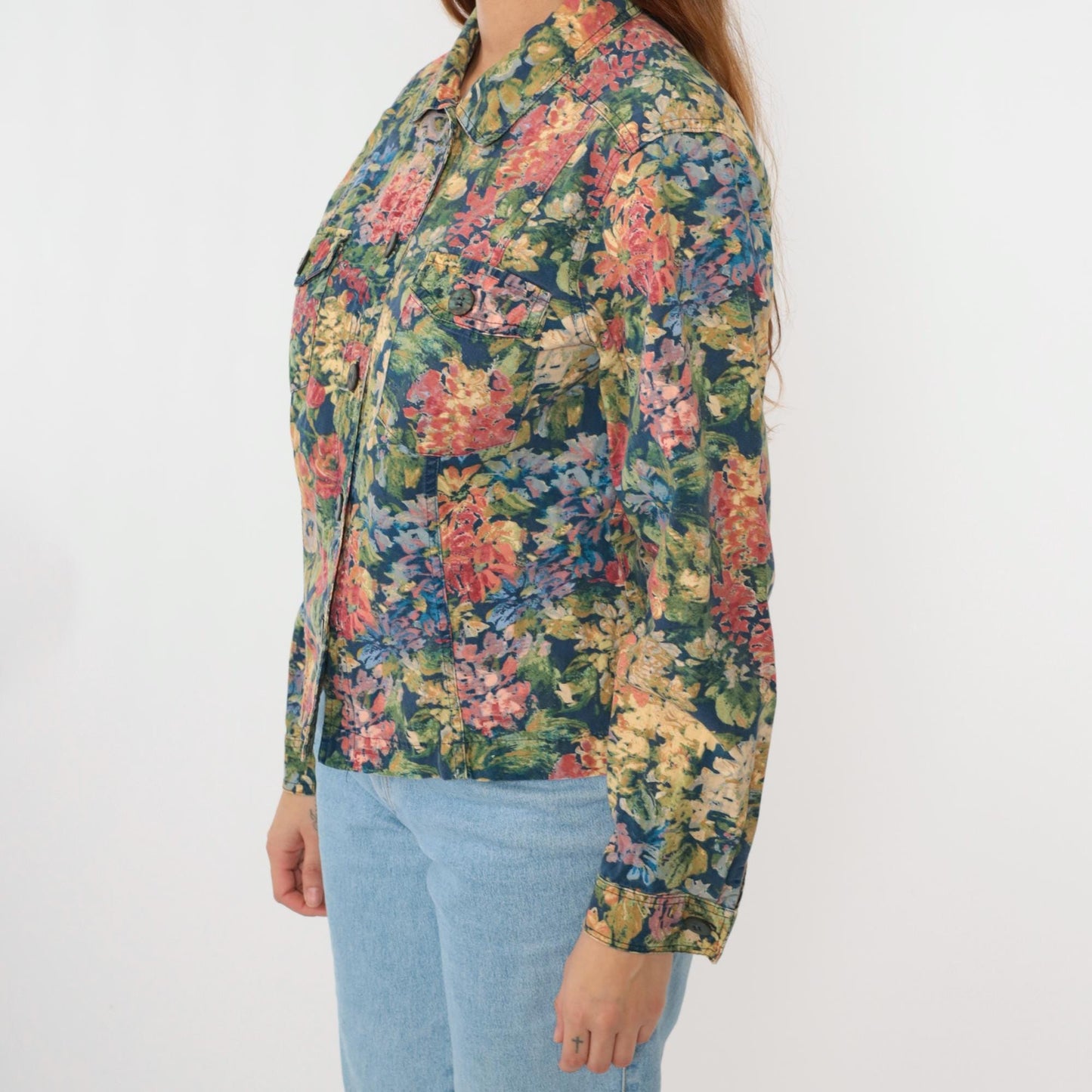 Y2K Coldwater Creek Floral Button-Up Blouse Long Sleeve Multicolor Print Medium