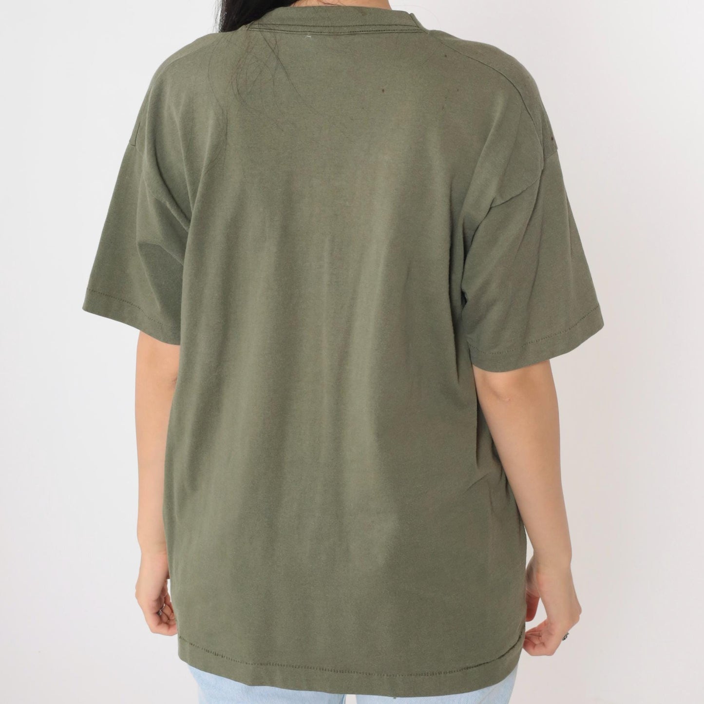 90s Arkansas Embroidered Floral T-Shirt Olive Green Graphic Tee Large