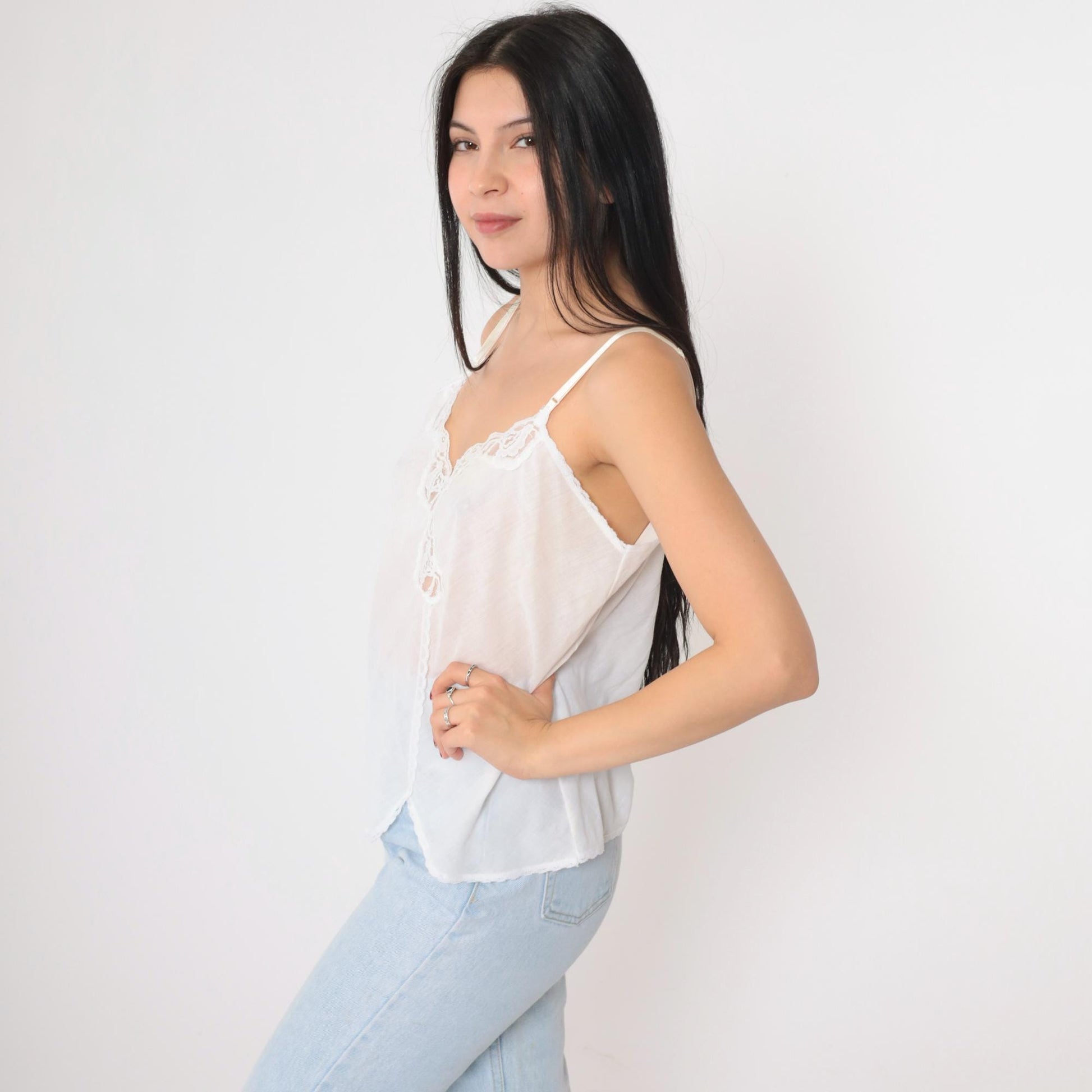 80s Kayser White Lace Camisole Adjustable Spaghetti Strap Tank Small