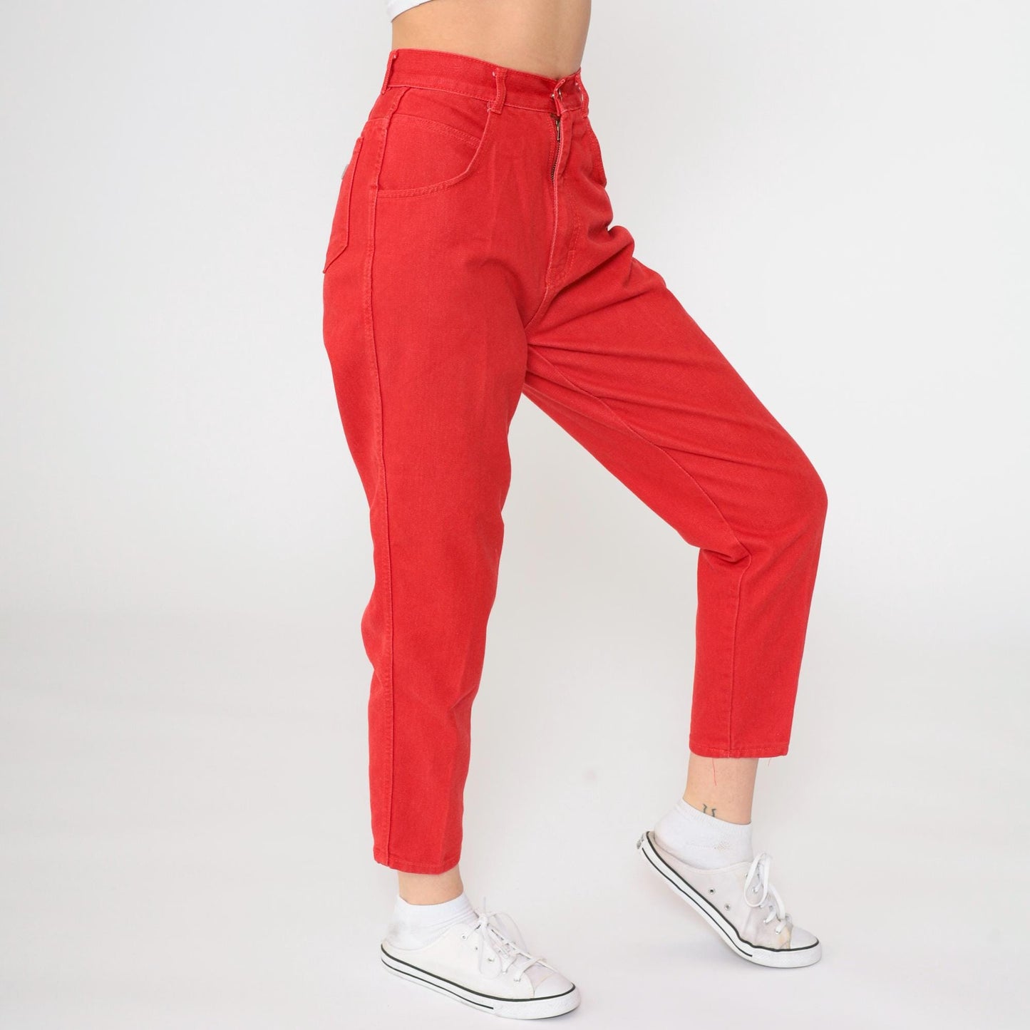 90s Gitano High-Rise Tapered Mom Jeans Red Denim Cropped Extra Small XS