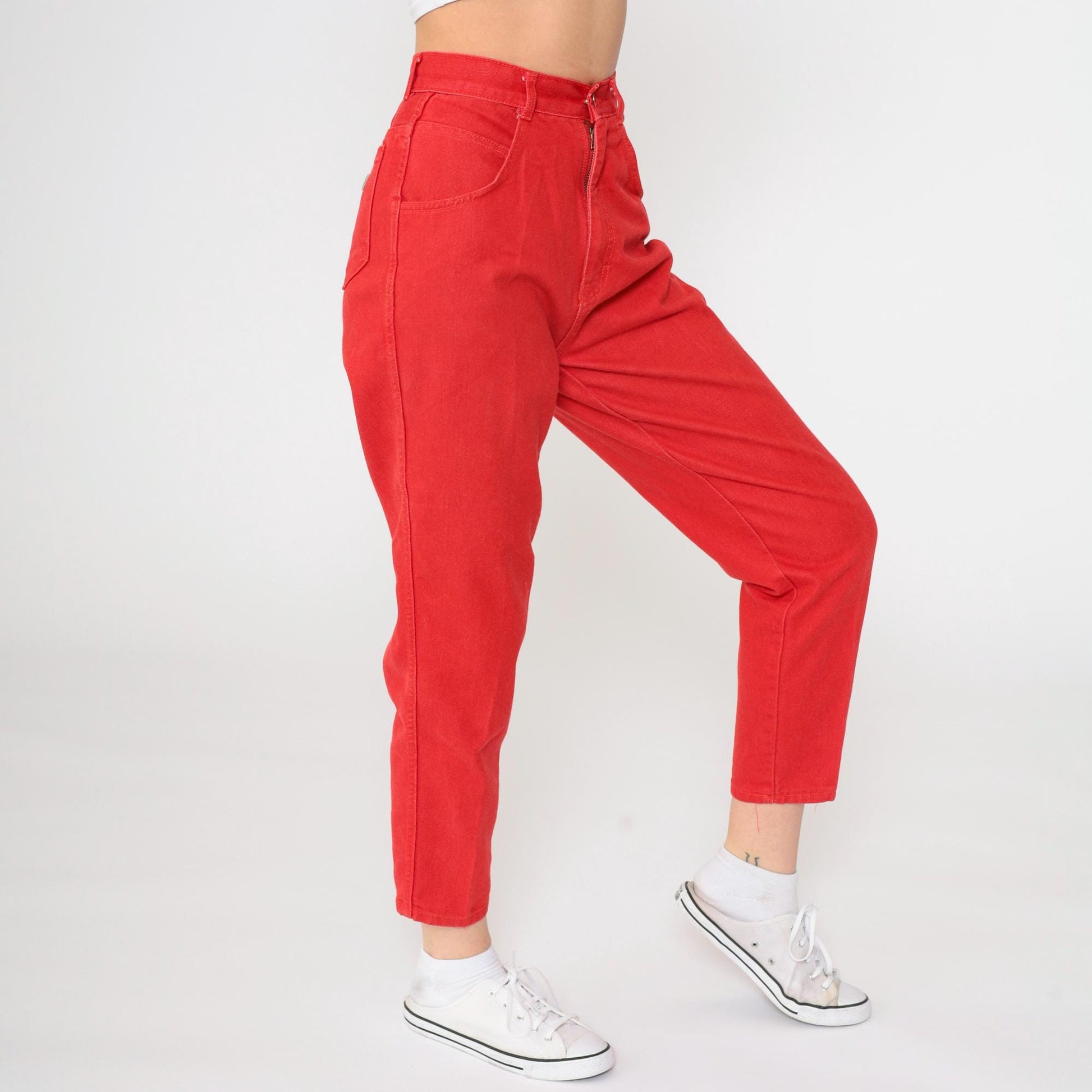 90s Gitano High-Rise Tapered Mom Jeans Red Denim Cropped Extra Small XS