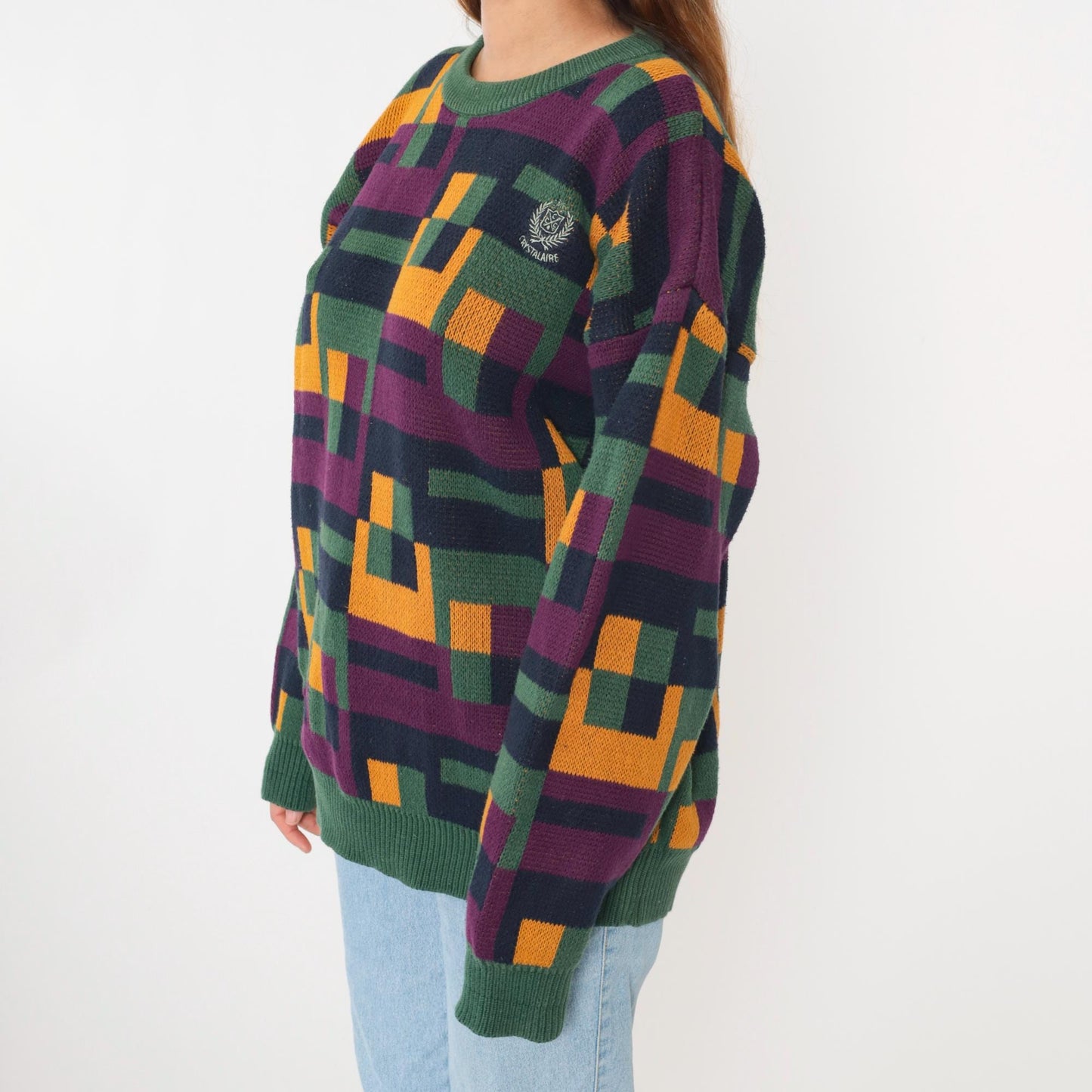 90s Izod Club Crystalaire Geometric Pullover Green Yellow Purple Cotton Large L