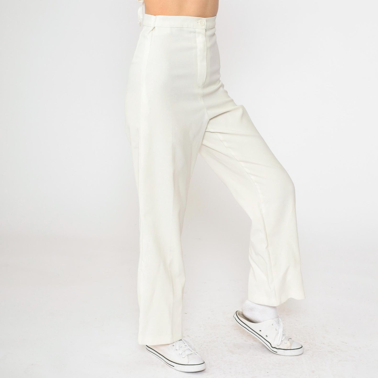 80s White High-Waisted Straight Leg Trousers Youth XS