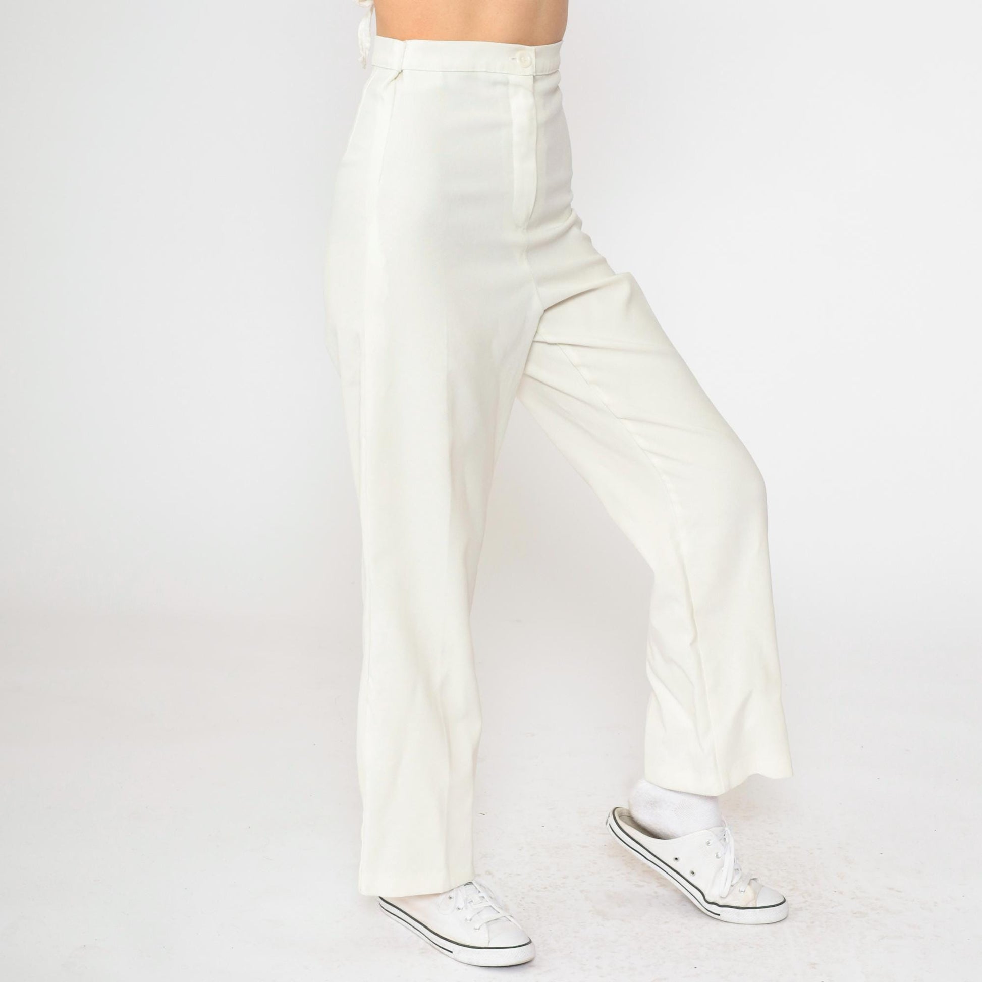 80s White High-Waisted Straight Leg Trousers Youth XS
