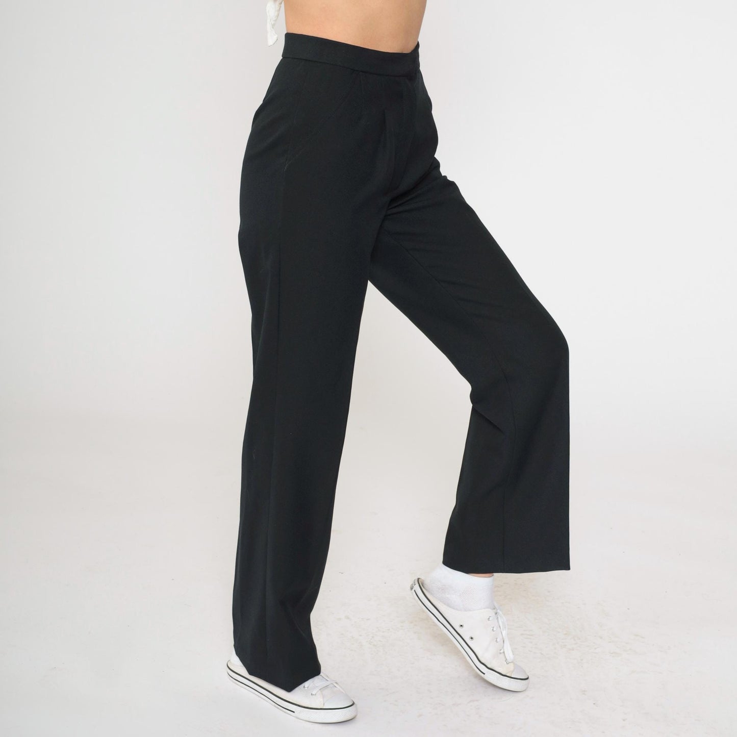 80s Black High-Waisted Pleated Straight Leg Trousers Small