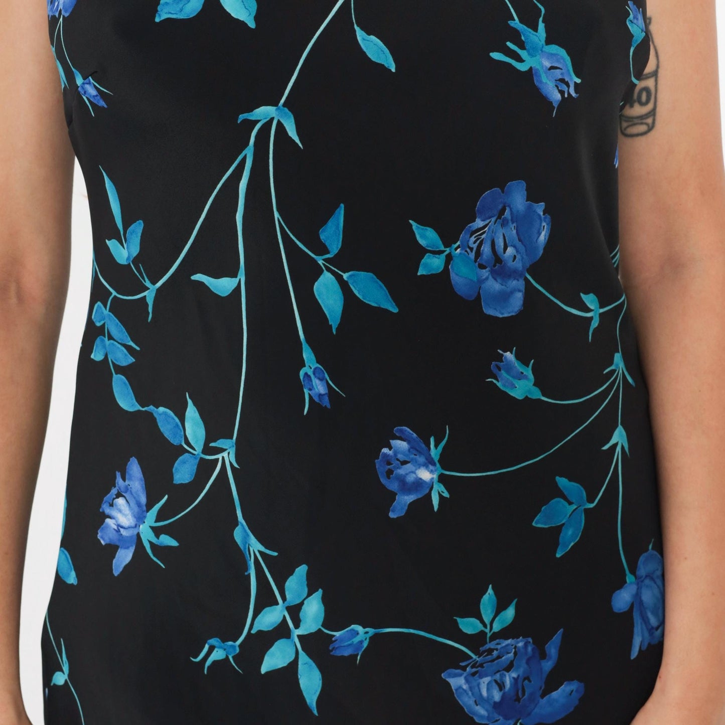 90s Black Floral Mini Dress Spaghetti Strap Shift Racerback Sleeveless Medium