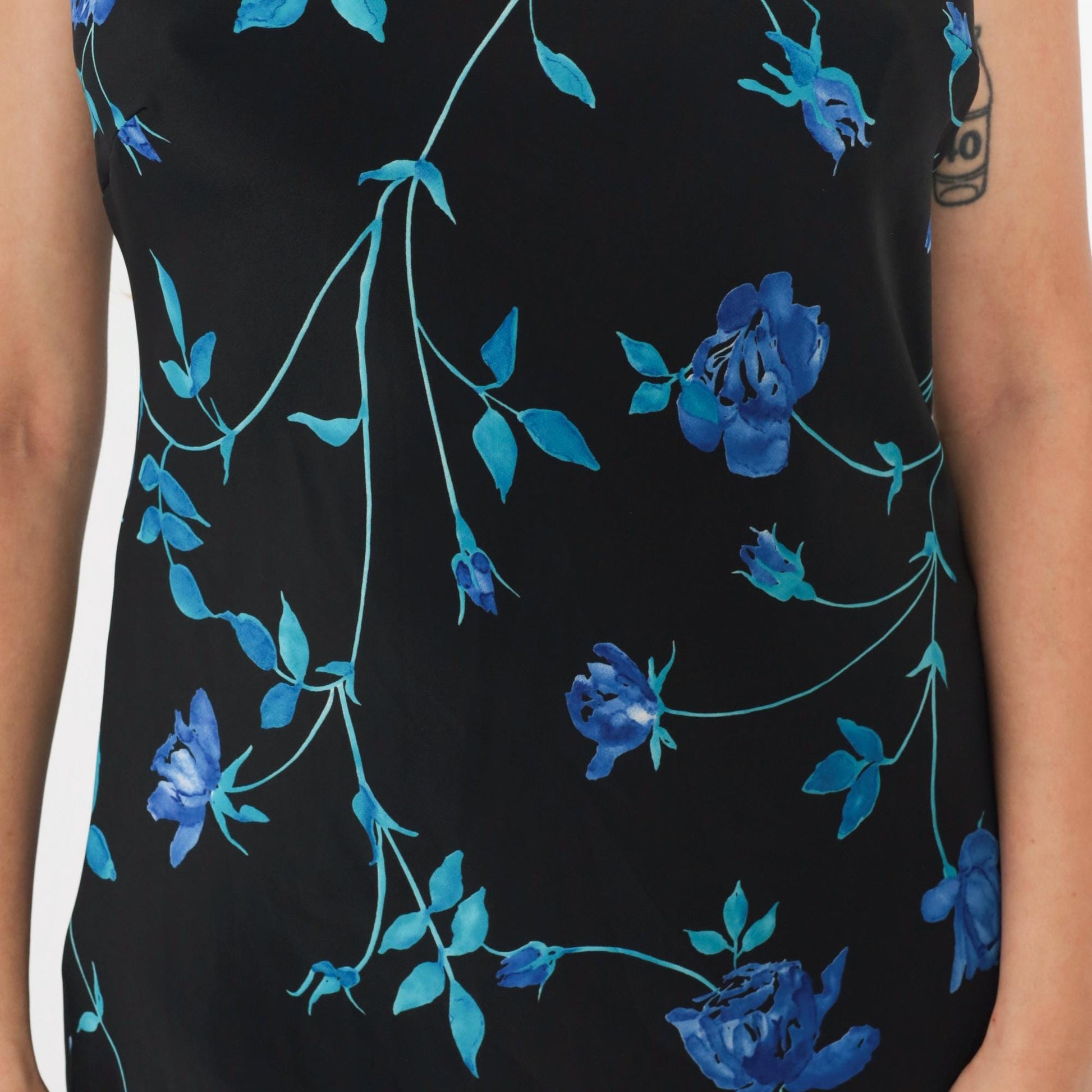 90s Black Floral Mini Dress Spaghetti Strap Shift Racerback Sleeveless Medium