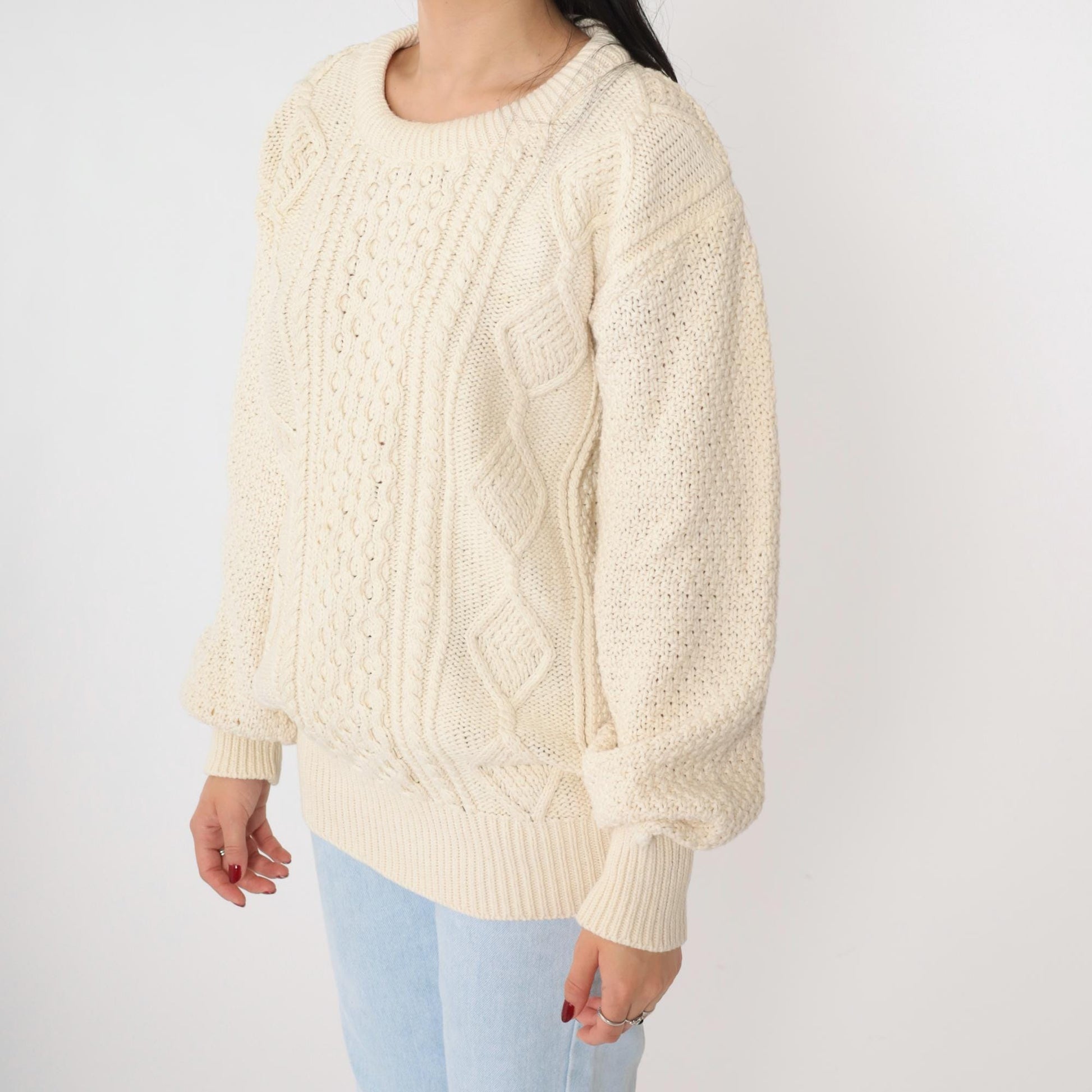 90s American Eagle Outfitters Cable Knit Sweater Cream Diamond Crewneck Extra Large