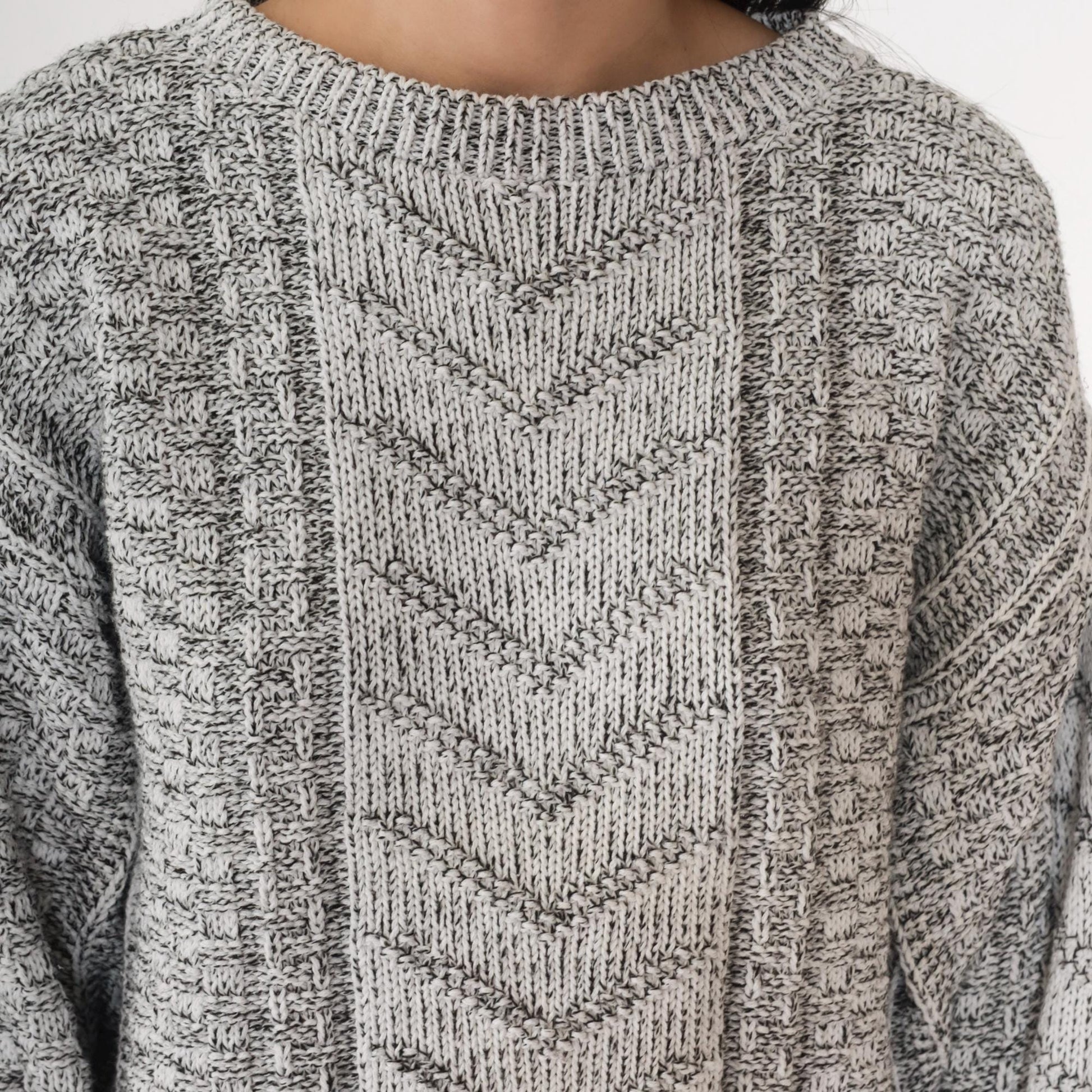 90s Grey Chevron Knit Pullover Sweater White Geometric Crewneck Small