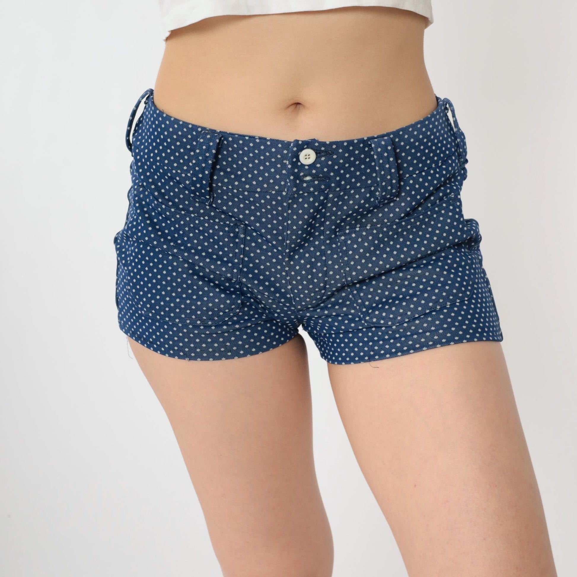 70s Polka Dot Shorts Mid Rise Dark Blue White Small