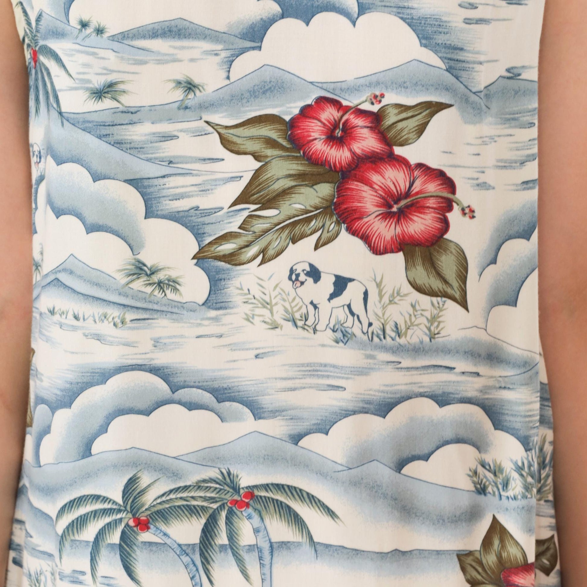 Big Dogs Tropical Floral Rayon Midi Dress V Neck Sleeveless Blue White Large