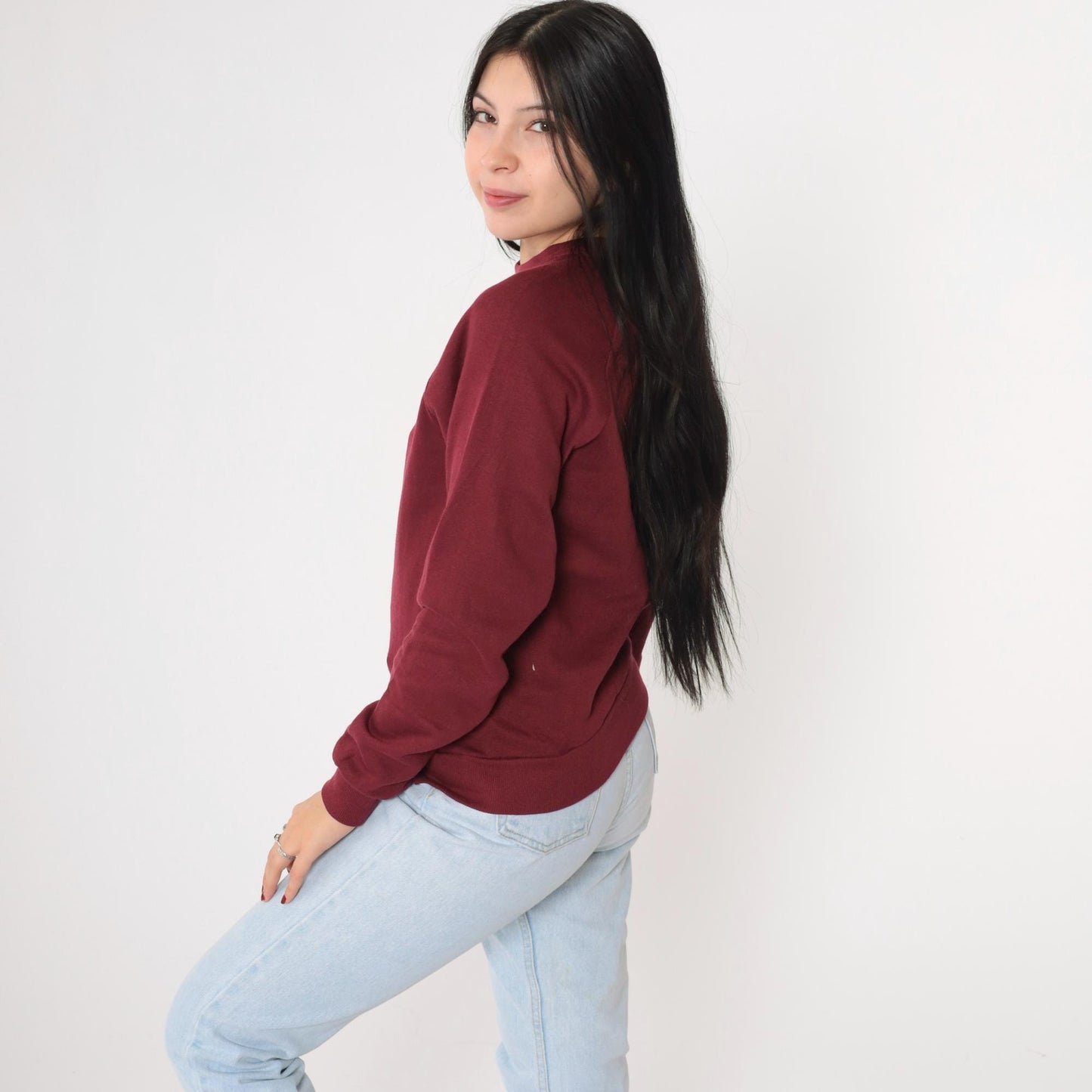 90s Jerzees Burgundy Crewneck Sweatshirt Raglan Sleeve Extra Small