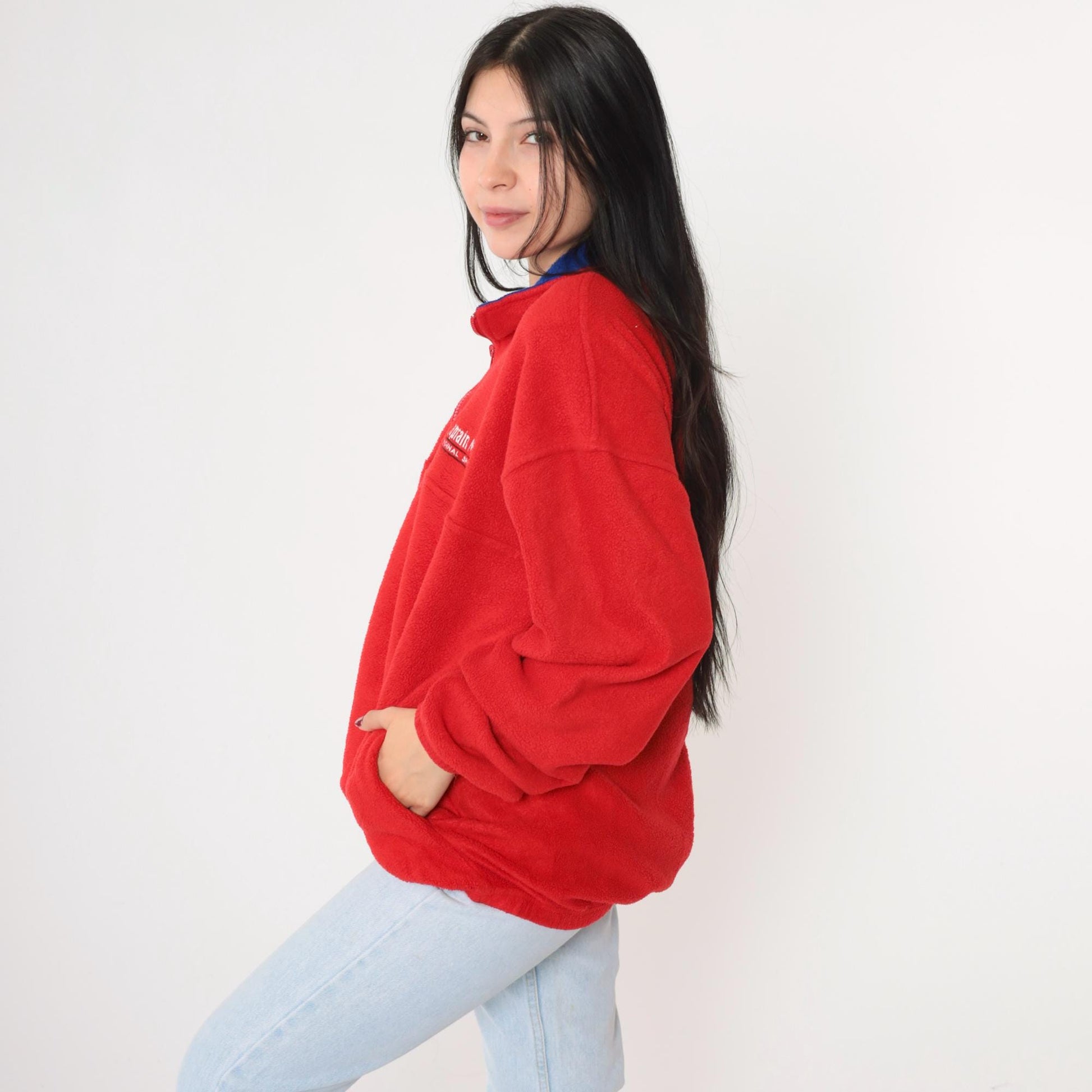 90s Captain Morgan Spiced Rum Quarter Zip Fleece Sweatshirt Red Extra Large XXL