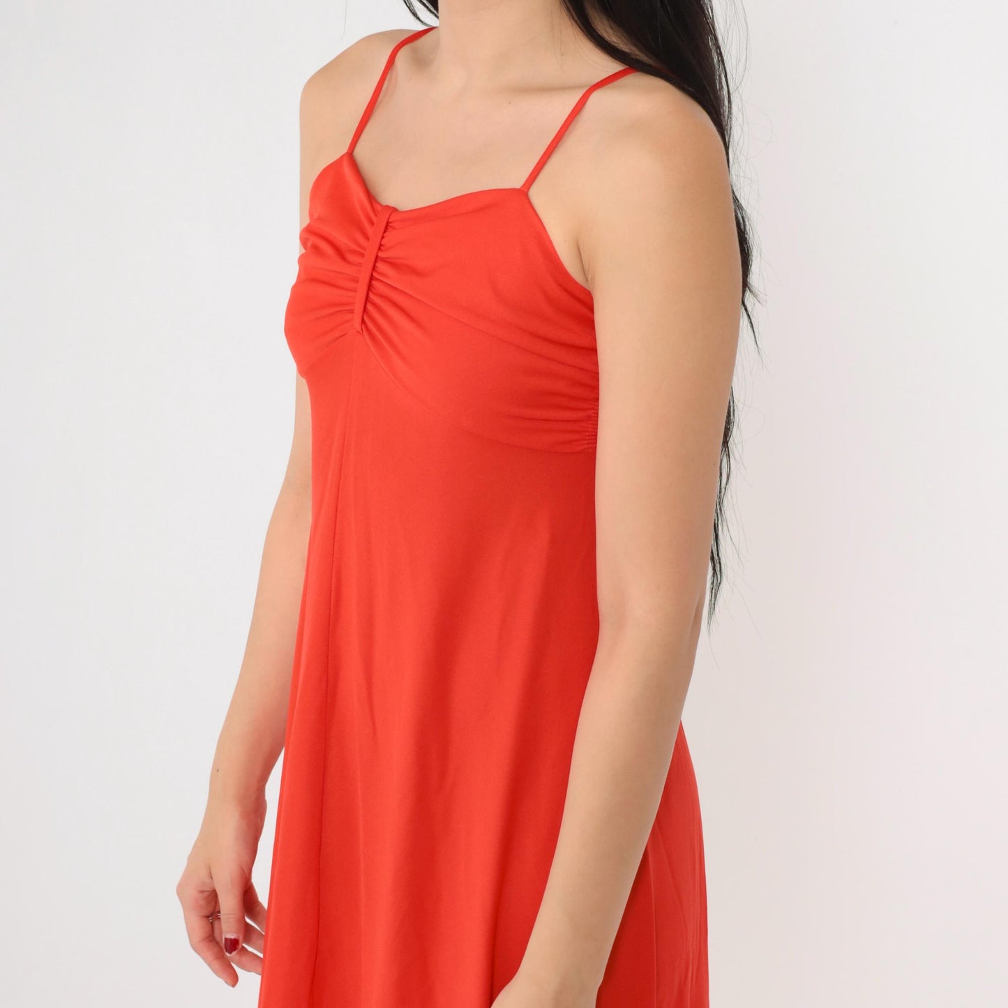 70s Red Maxi Dress Empire Waist Spaghetti Strap Grecian Extra Small