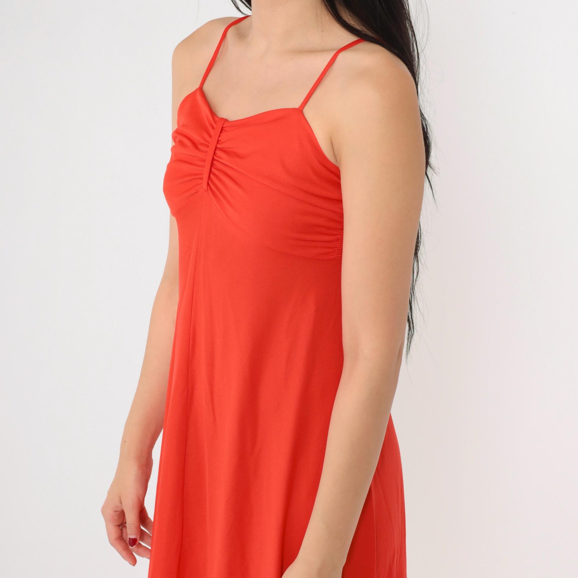 70s Red Maxi Dress Empire Waist Spaghetti Strap Grecian Extra Small