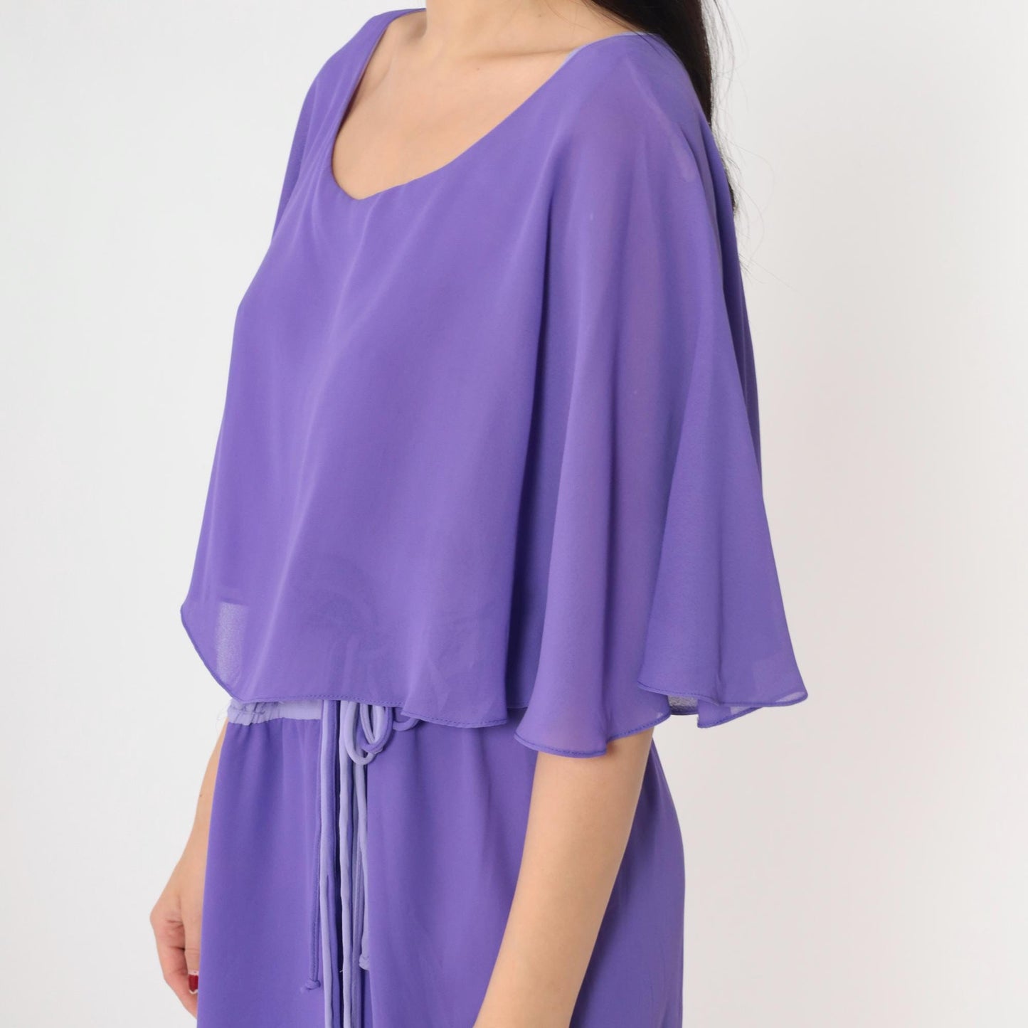 70s Matthew for Jo-Ed Sophisticates Two-Tone Purple Midi Dress Capelet Medium
