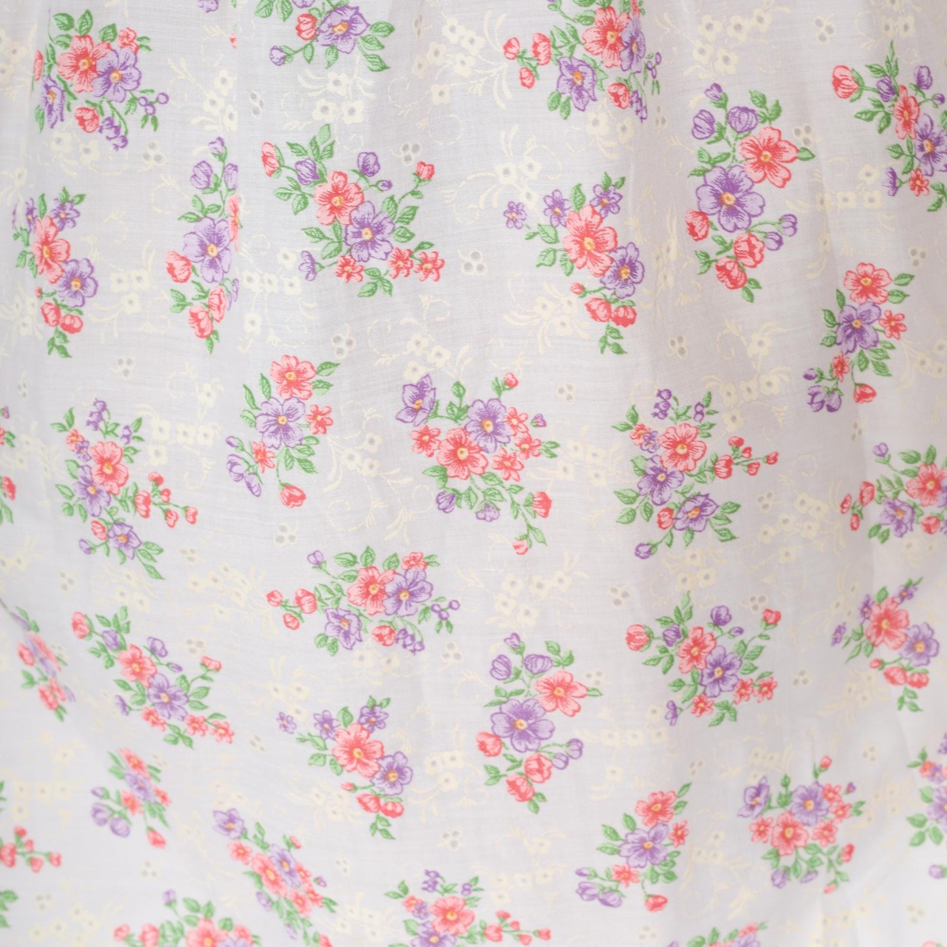70s White Floral Midi Sun Dress High Elastic Waist Tank Straps Small Medium