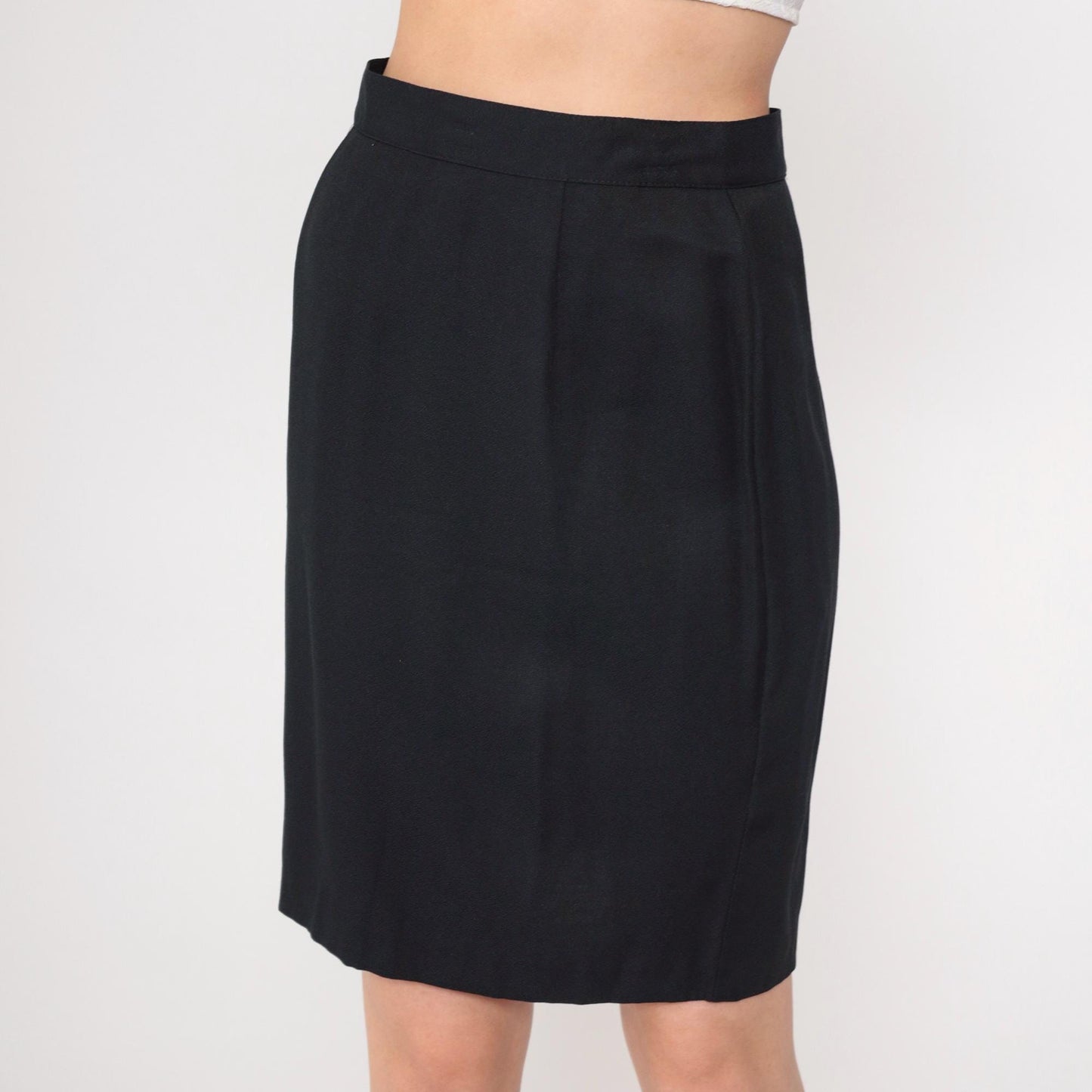 90s Black Mini Pencil Skirt High Waist Small 6