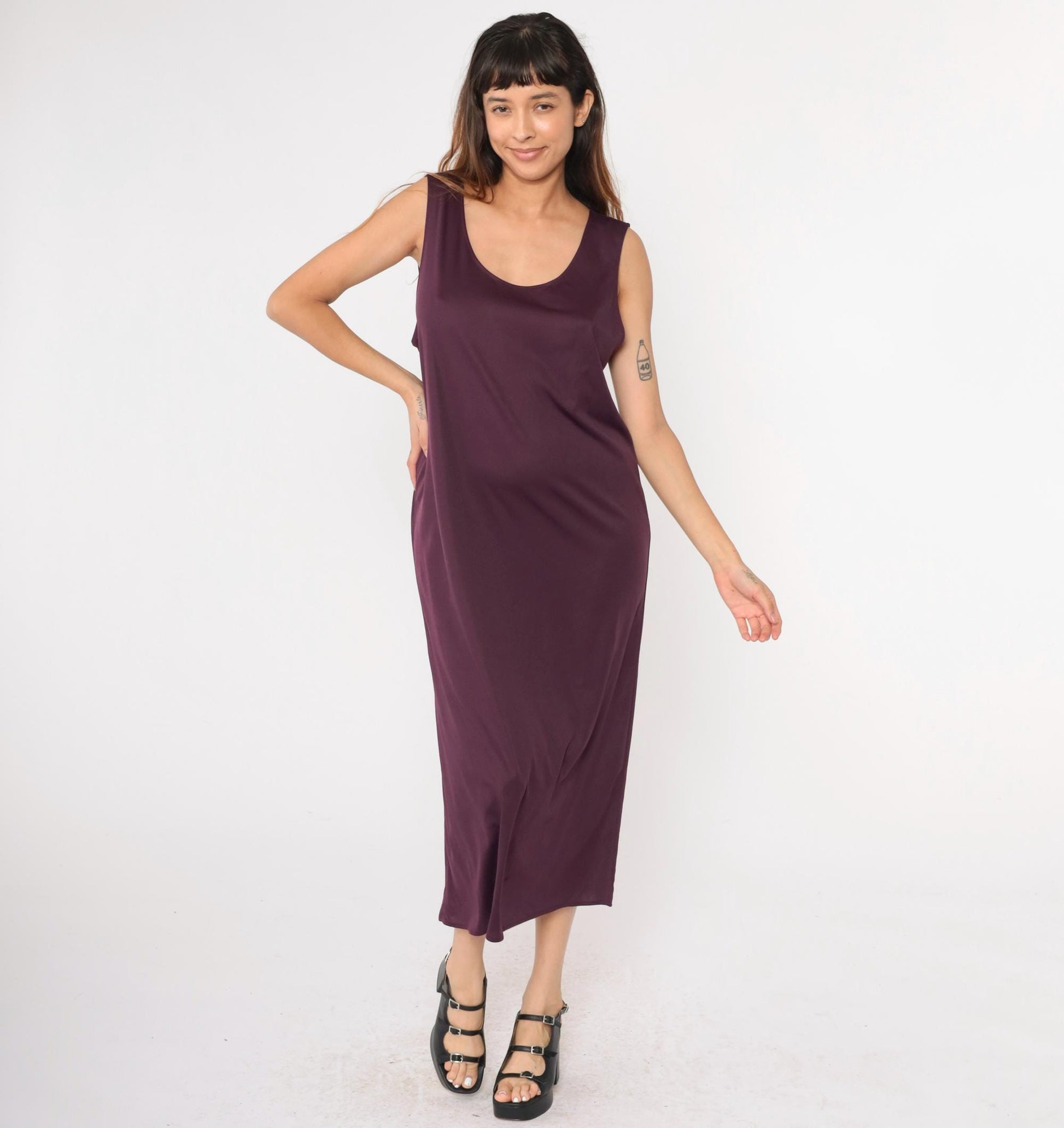 90s Purple Shift Dress Ankle Length Sleeveless Scoop Neck Maxi Extra Large