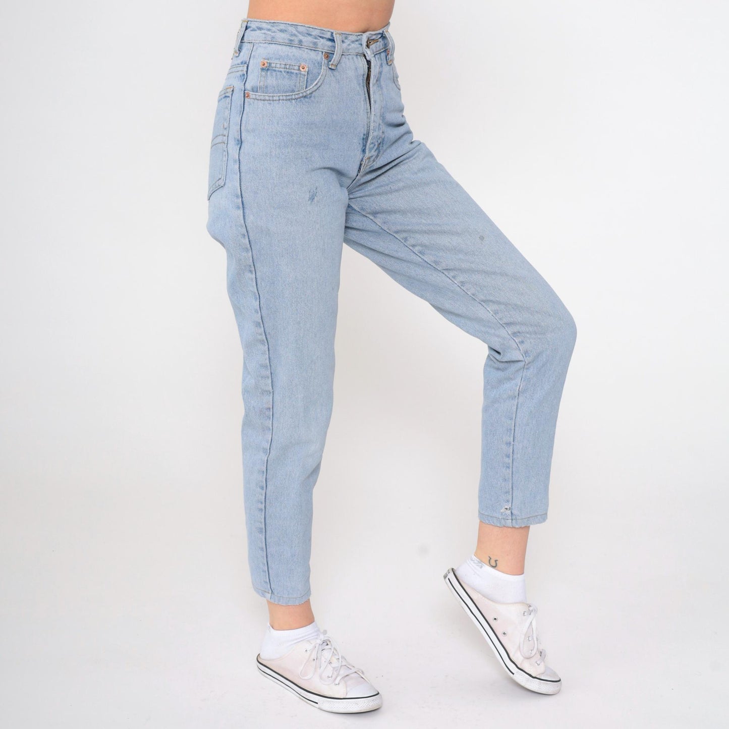 90s High Waisted Tapered Ankle Jeans Blue Denim Small