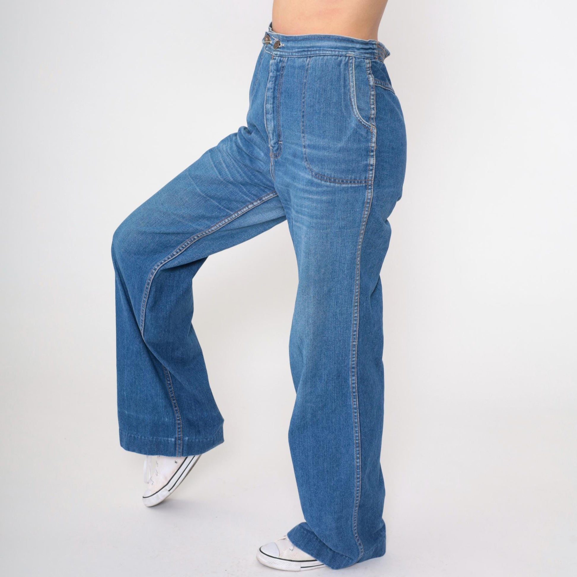 80s Bay Britches High Rise Straight Leg Jeans Faded Blue Denim Medium