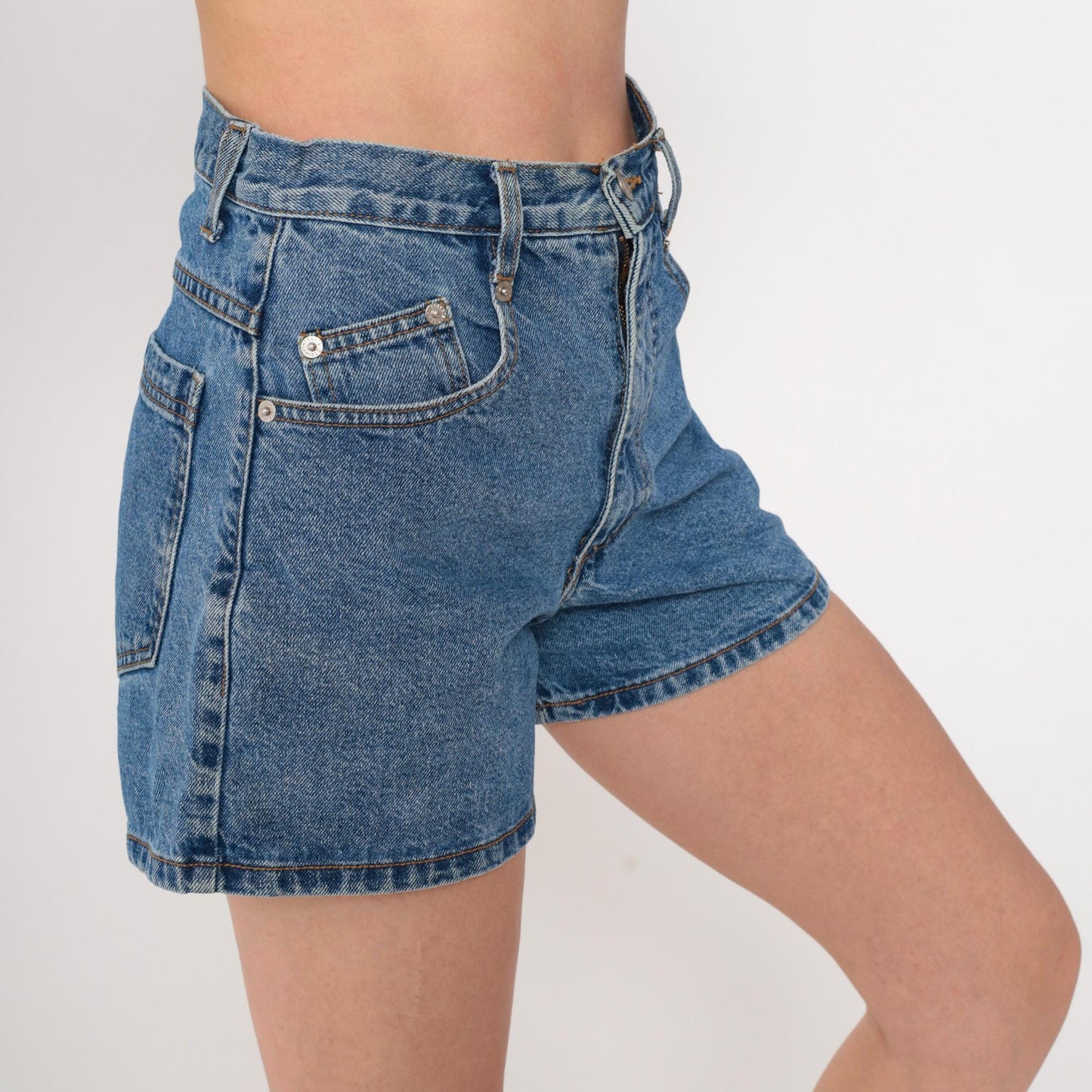 90s High-Waisted Denim Shorts Blue Jean Shorts Cotton Small 6
